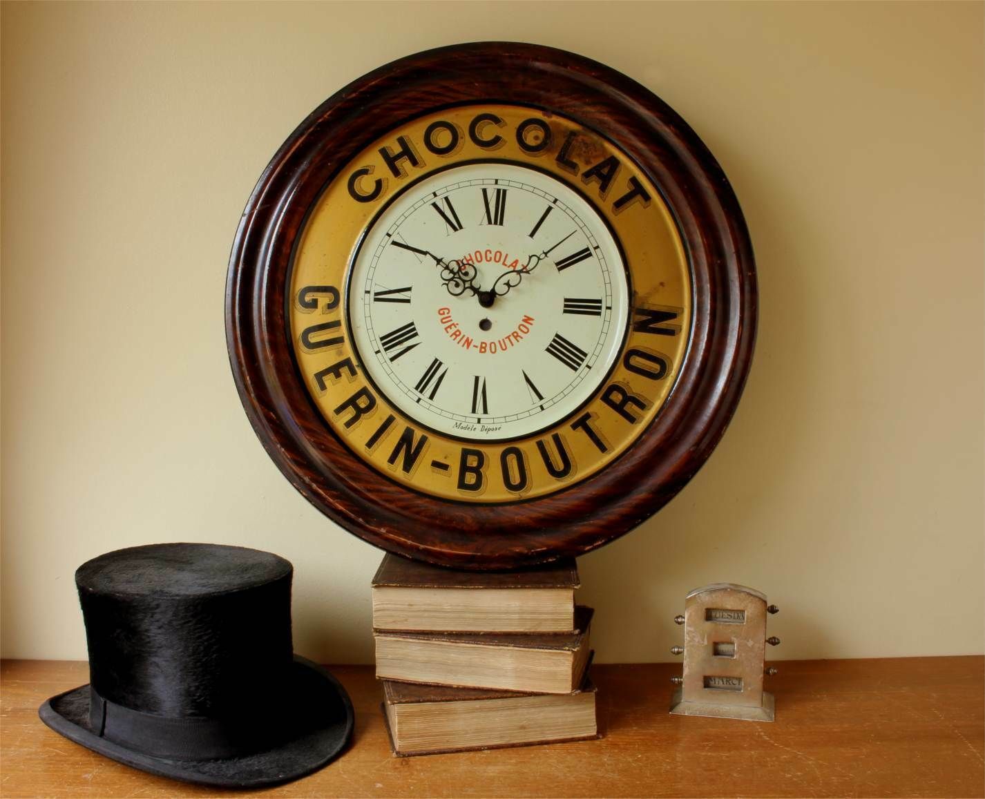 French Chocolate Wall Clock. Guerin Boutron Chocolat Advertising Sign. photo furniture