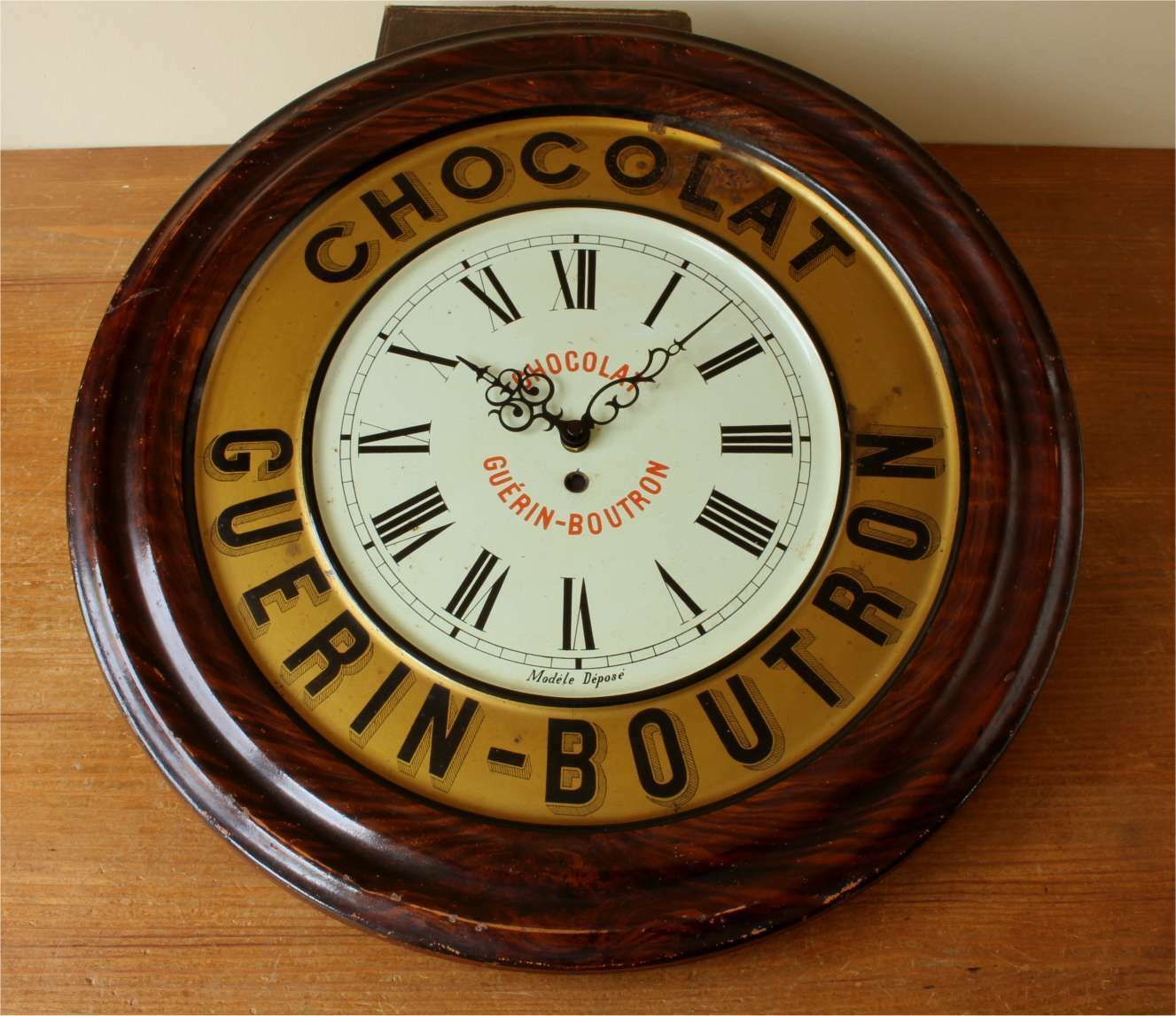 French Chocolate Wall Clock. Guerin Boutron Chocolat Advertising Sign. photo for sale