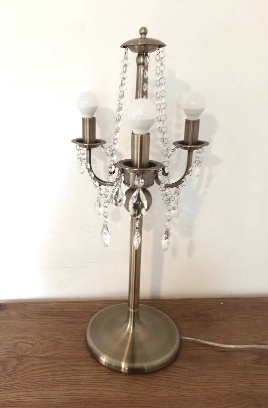 Polished Brass Table Lamp. Chandelier Style. Glass Bead Droplets photo furniture