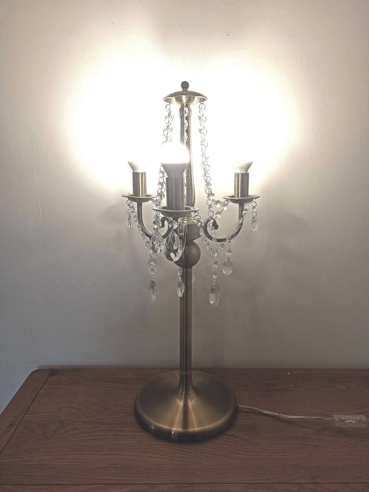 Polished Brass Table Lamp. Chandelier Style. Glass Bead Droplets photo for sale