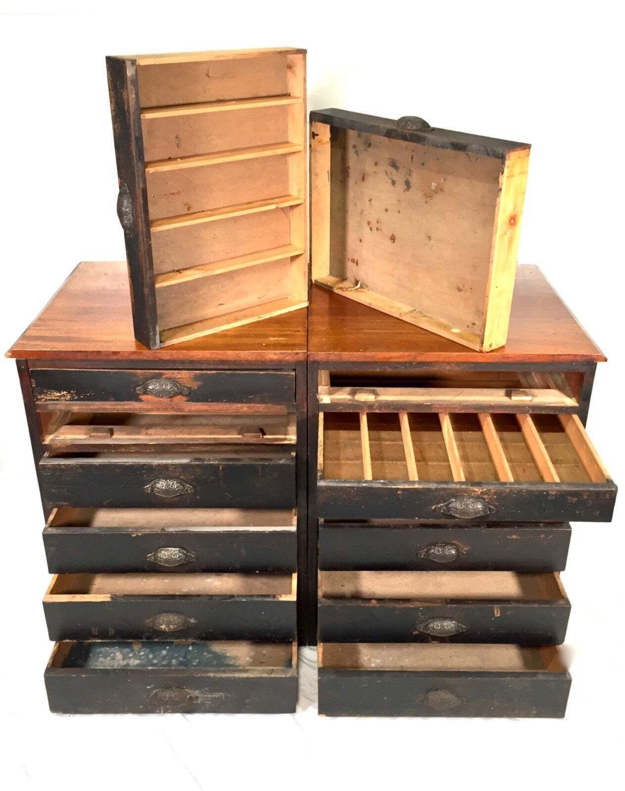 Antique Haberdashery Shop Display Cabinet / Glazed Fronted Drawers Storage C1900