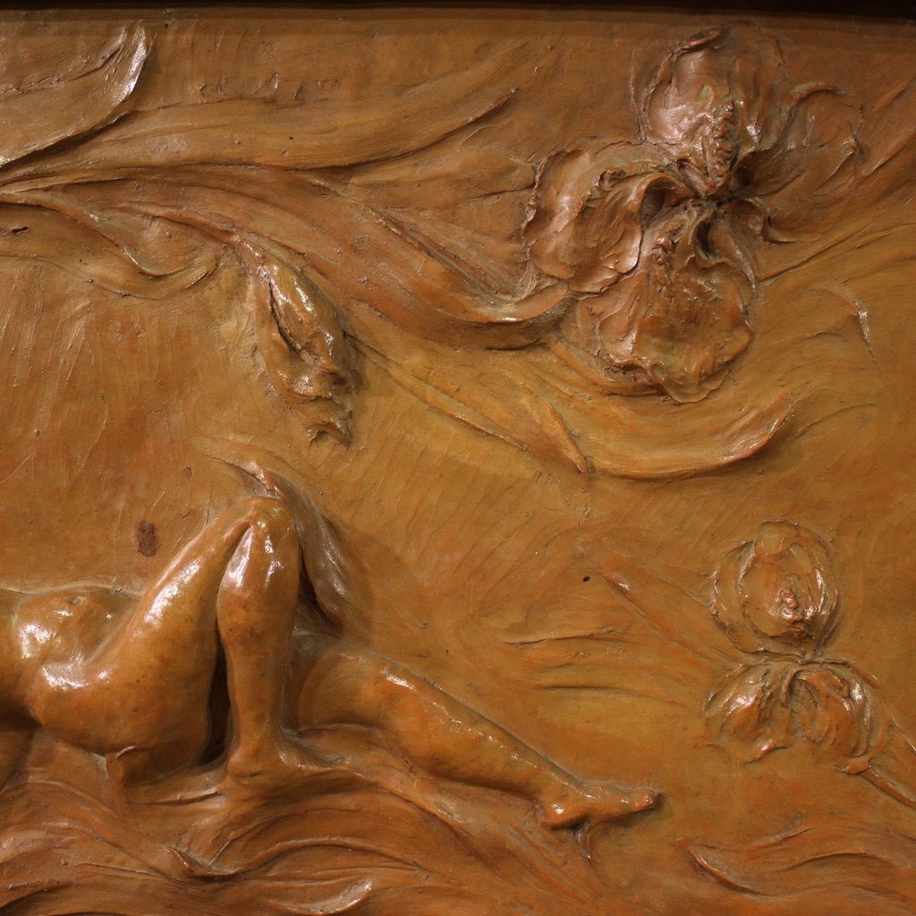 French Terracotta Bas Relief, Venus With Faun From 20th Century photo vinterior