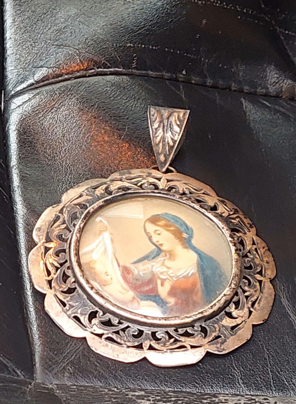 Painting Madonna With Child Ex Voto Perforated Silver Frame photo furniture