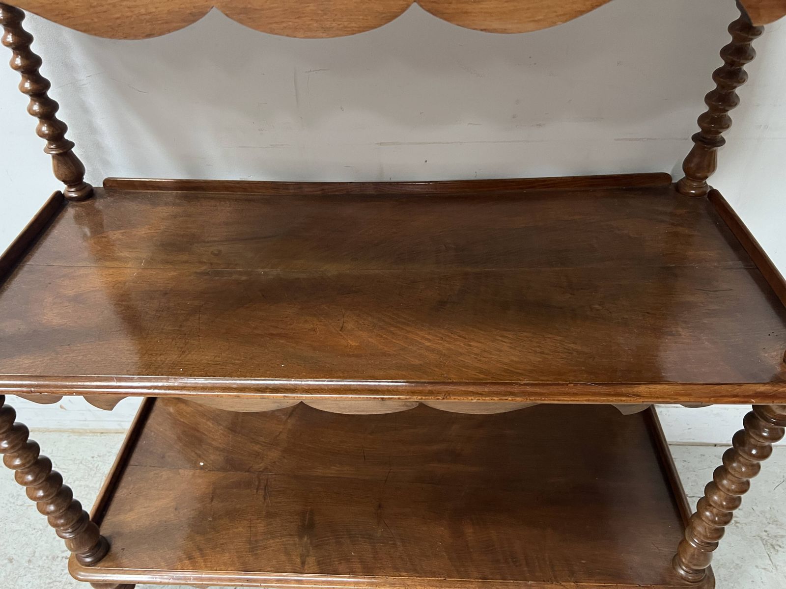 photo for sale Napoleon III Console Table With Three Shelves In Mahogany And Veneer, 19th Century