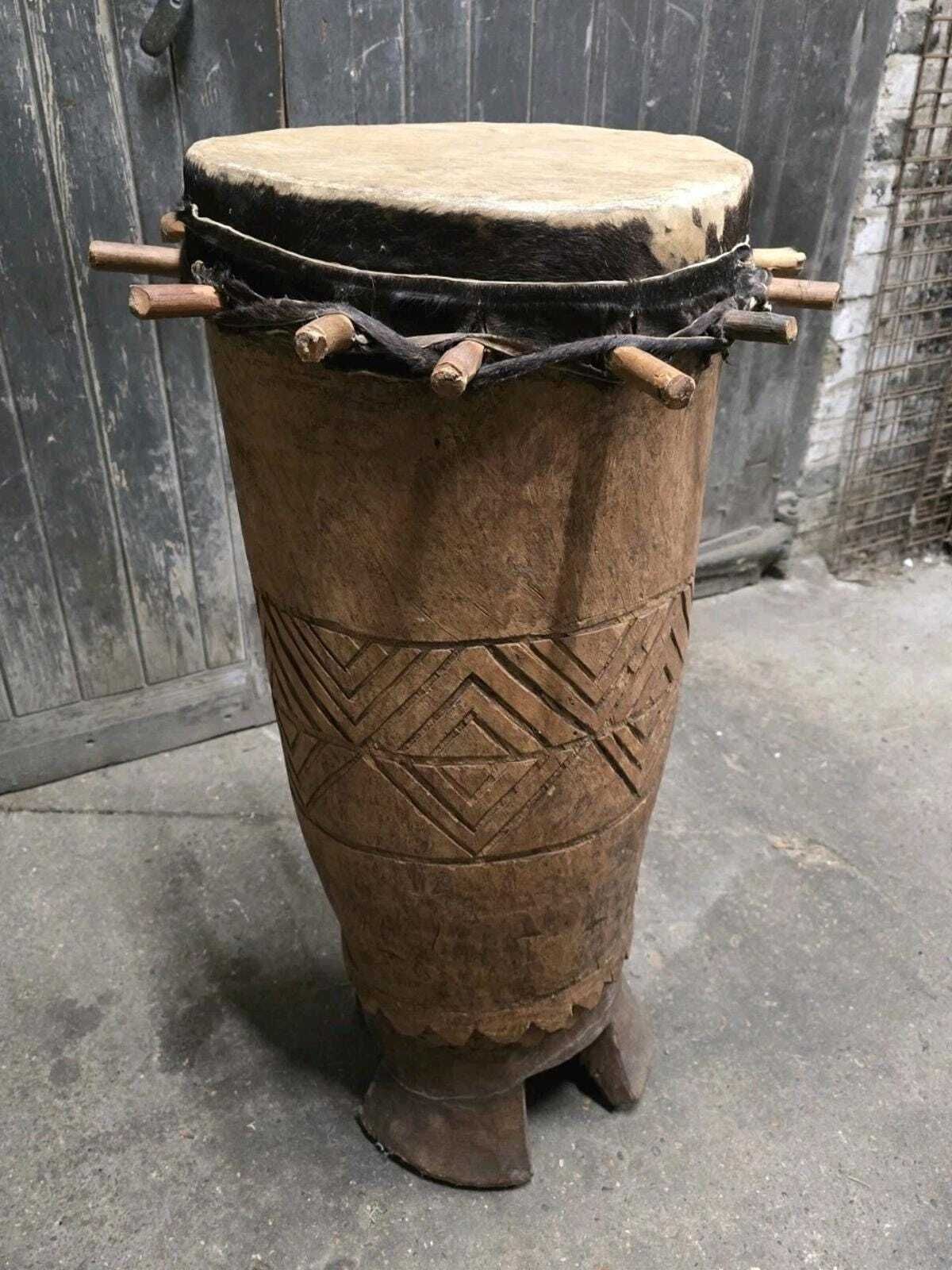Vintage Large African Carved Wooden Drum photo buy
