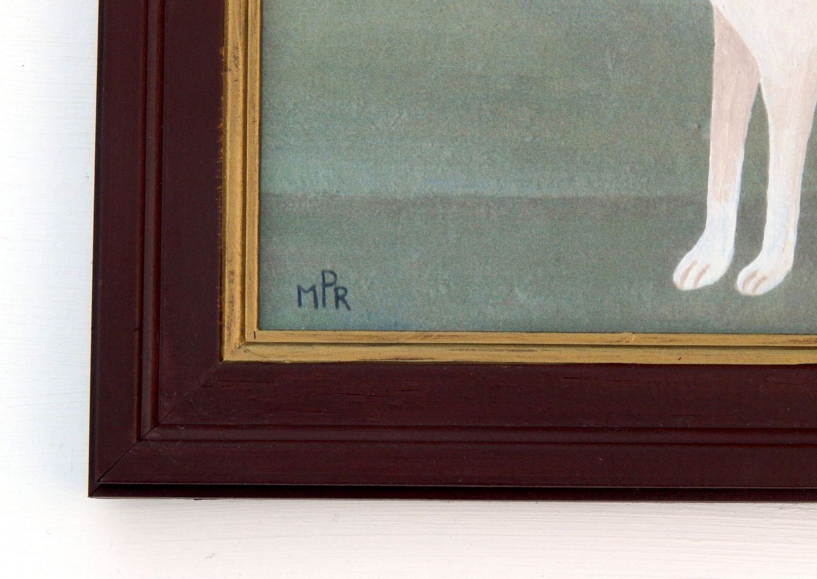 Naive Foxhound Folk Art Dog Print Red Collar In Hand Painted Antique Style Frame By Matt Rix photo furniture
