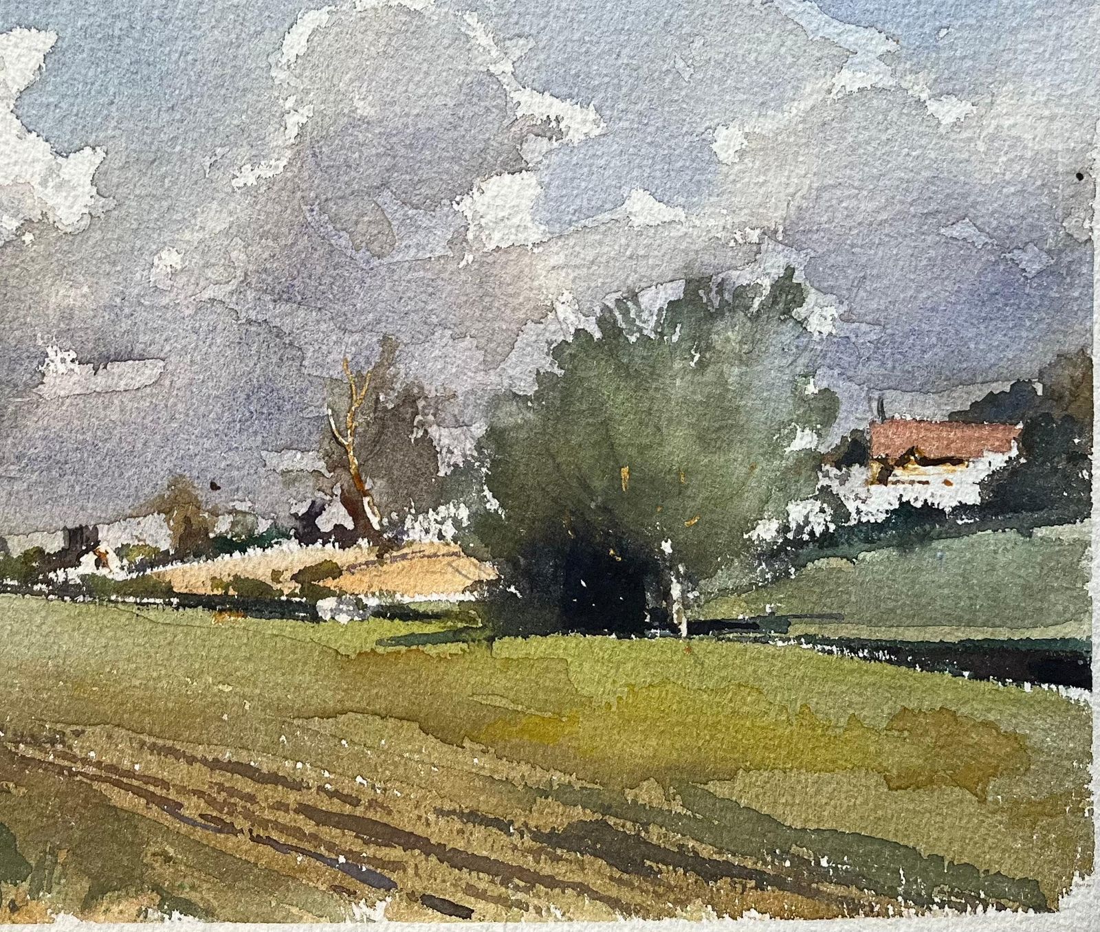 Anthony Avery British Impressionist Watercolor Of A Rolling Fields Under Vast Skies photo for sale