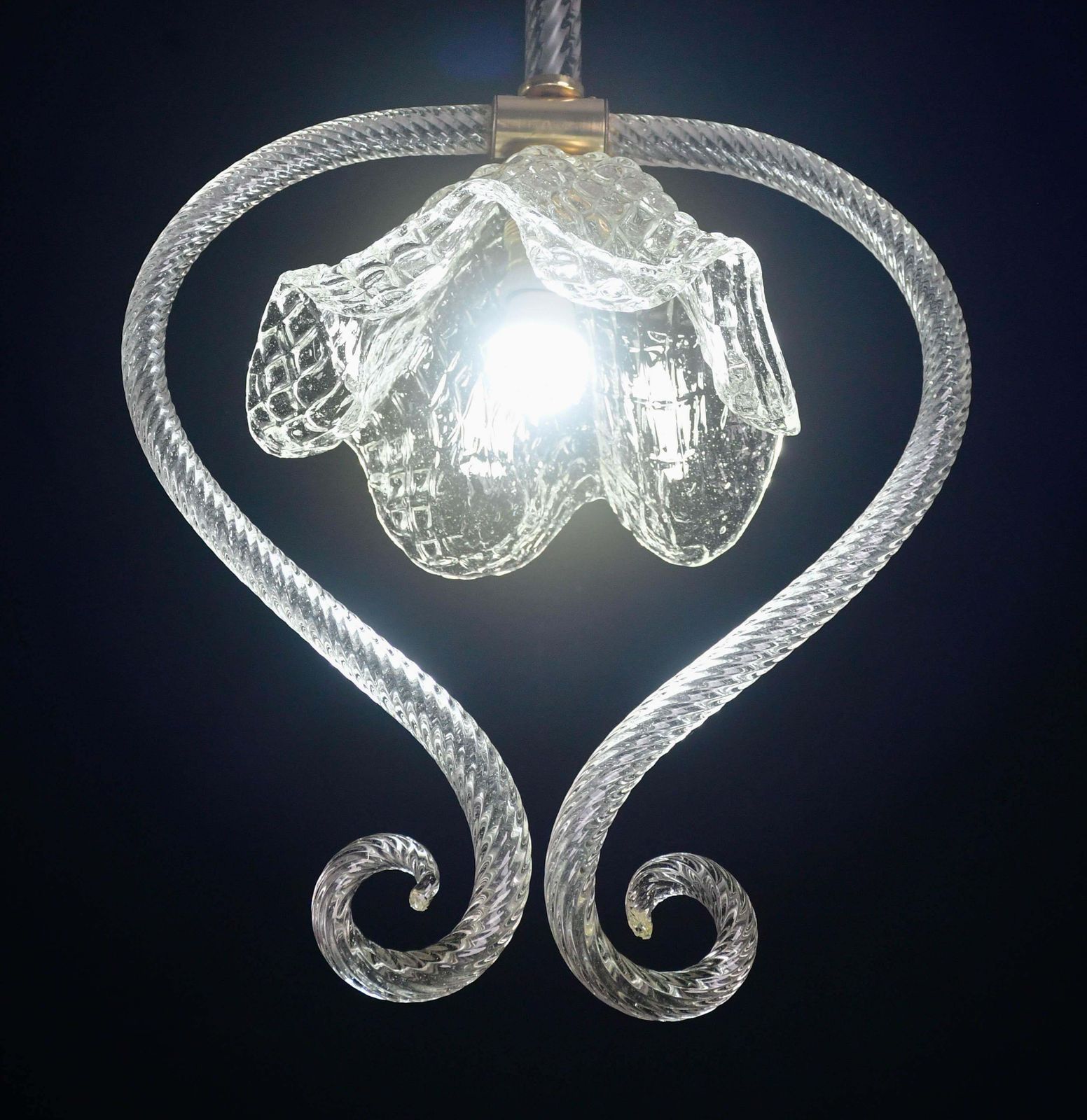 Lighting Charming Art Decò Barovier & Toso Pendant Light Chandelier Murano Glass, 1950s photo