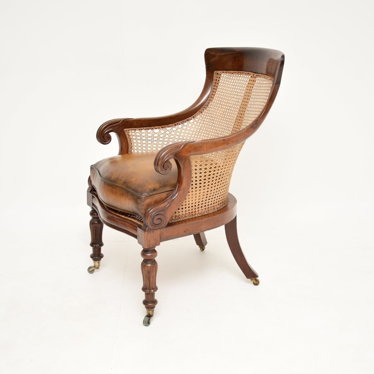 Antique William IV Period Mahogany And Leather Caned Armchair photo for sale