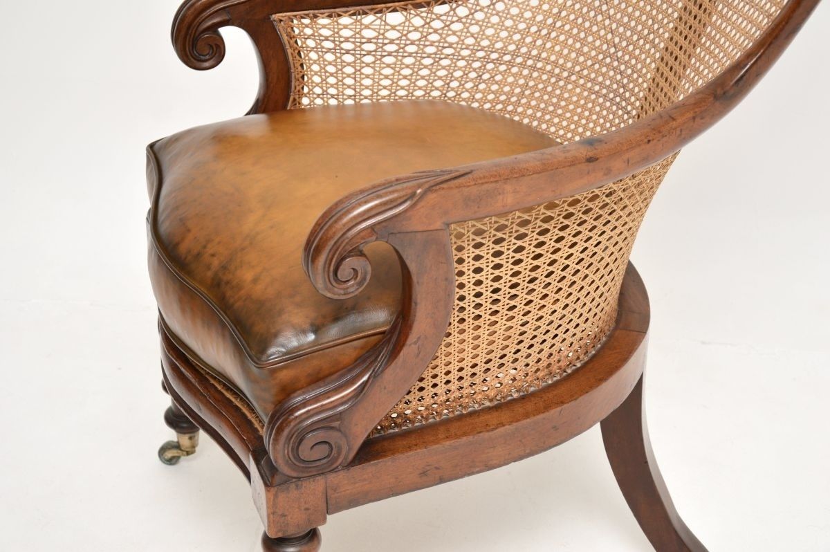 Antique William IV Period Mahogany And Leather Caned Armchair photo vinterior