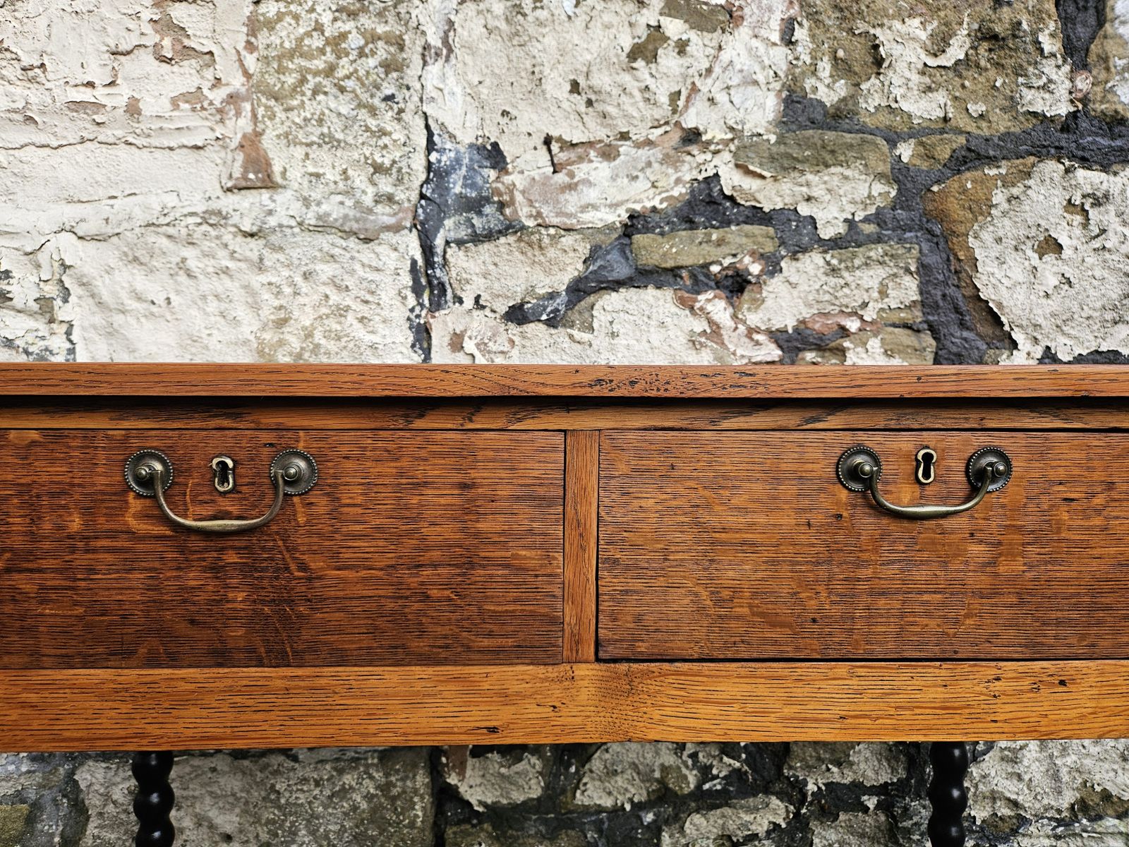 Vintage Oak Chest Of Drawers Two Drawer Cabinet Lovely Detailing Ebonised In Black photo Furniture