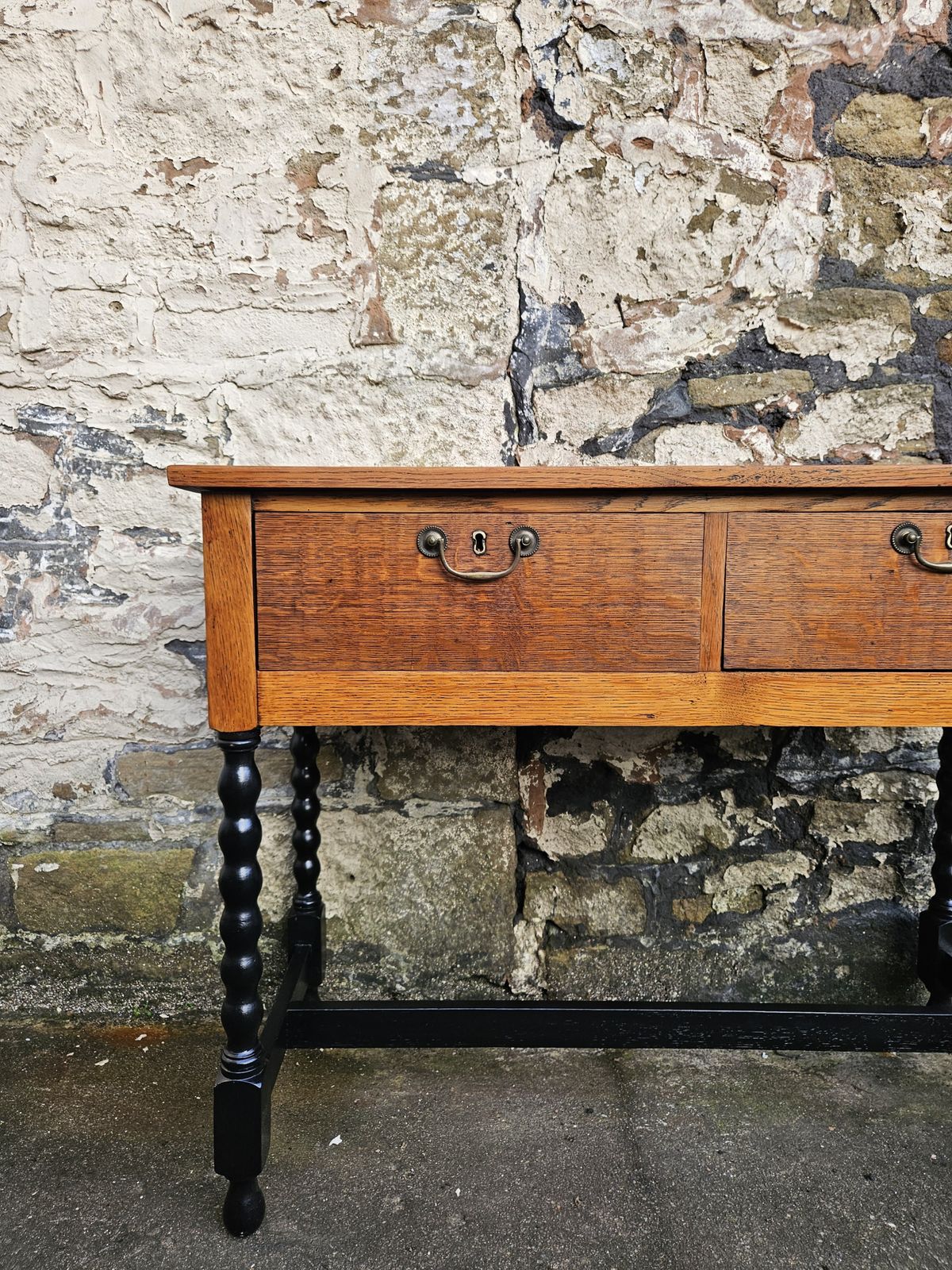 Vintage Oak Chest Of Drawers Two Drawer Cabinet Lovely Detailing Ebonised In Black photo vintage