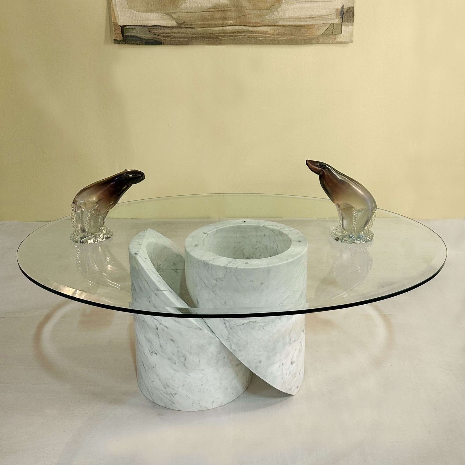 Sculptural Carrara Marble And Glass Coffee Table, Italy 1960's photo furniture
