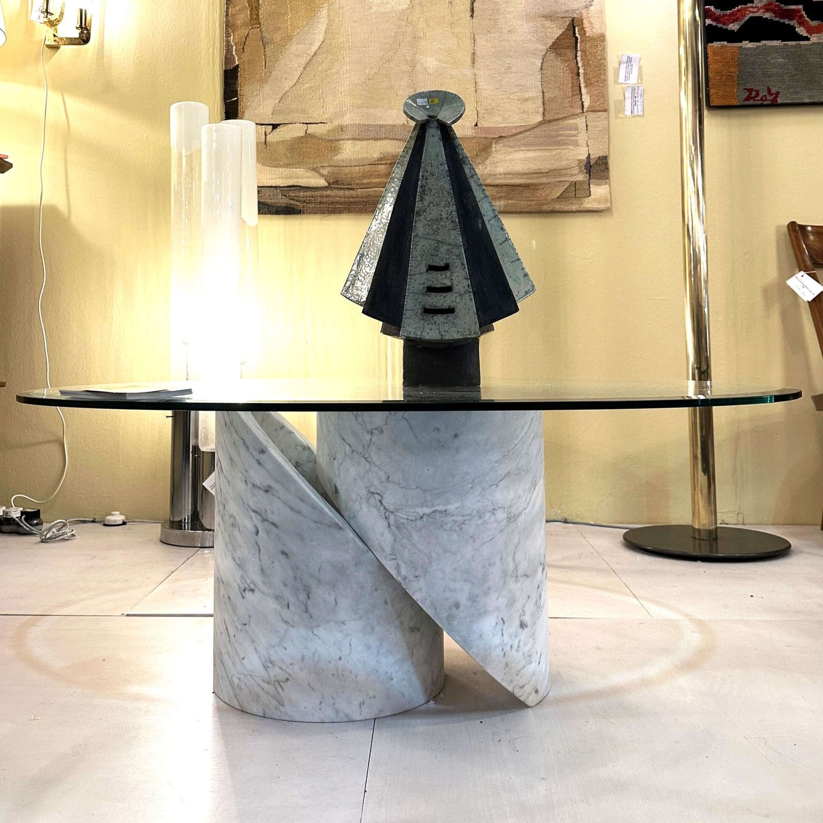 photo furniture Sculptural Carrara Marble And Glass Coffee Table, Italy 1960's