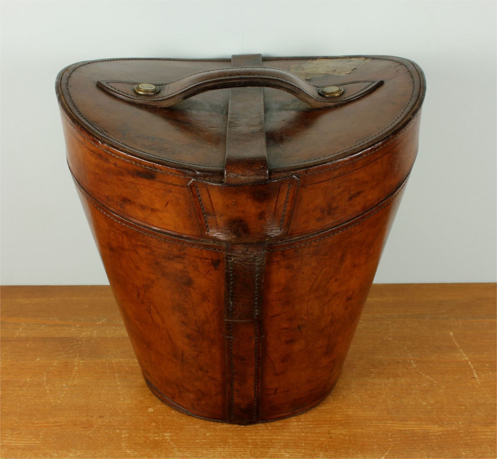 Antique Large Multi Top Hat Carry Case. Tall Double Leather Storage Box. photo vinterior