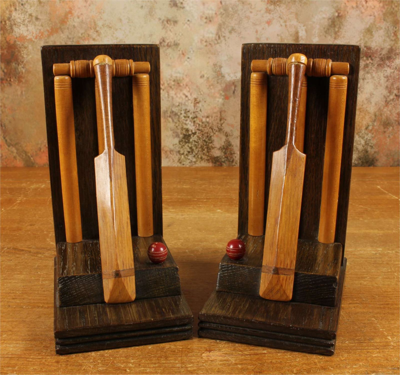 photo buy Antique Wooden Pair Of Bat & Ball Cricket Bookends. Thornton Smith Co.