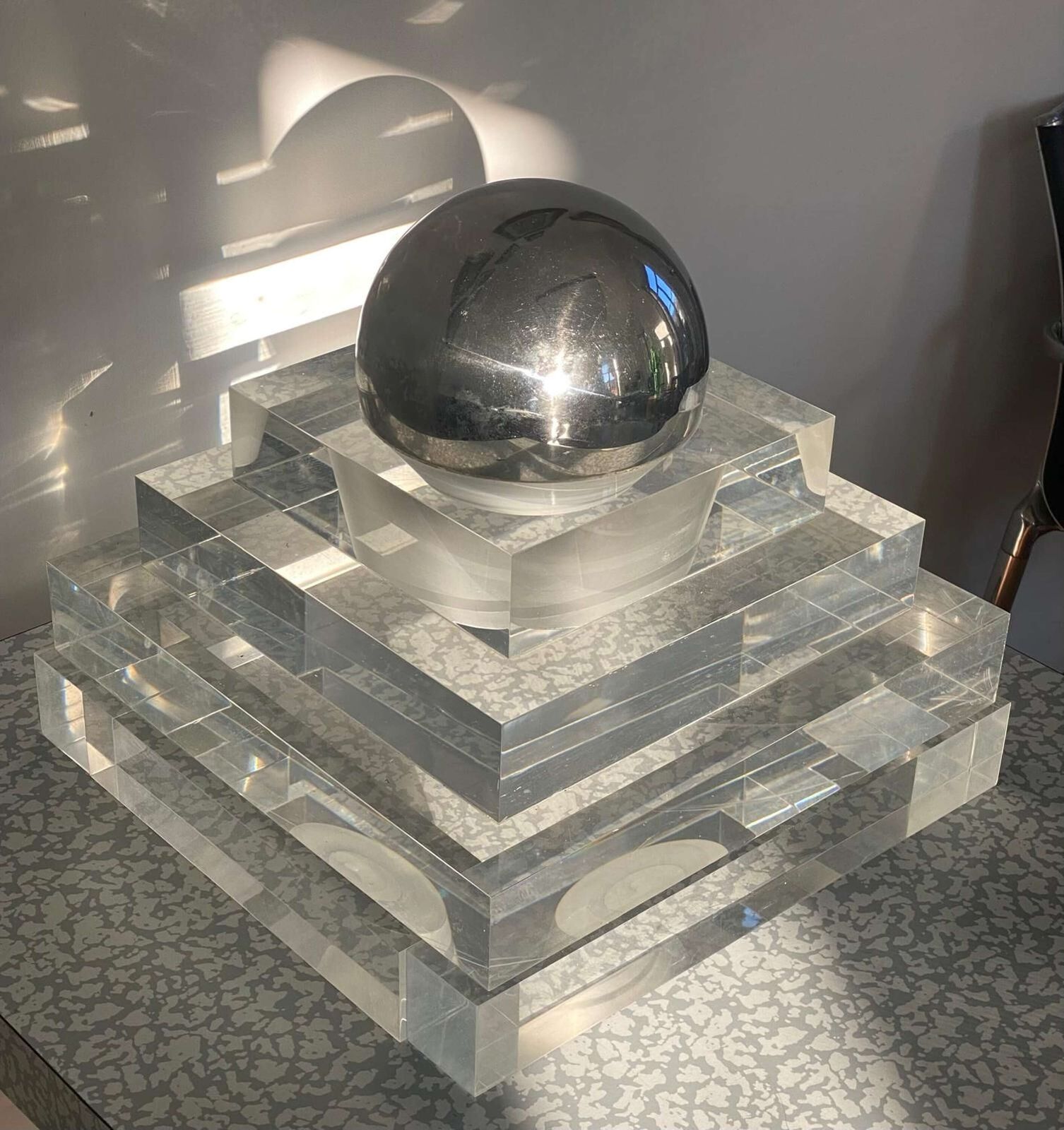 Futuristic Abstract Sculpture In Acrylic & Chrome Globe Italy 1960s photo furniture