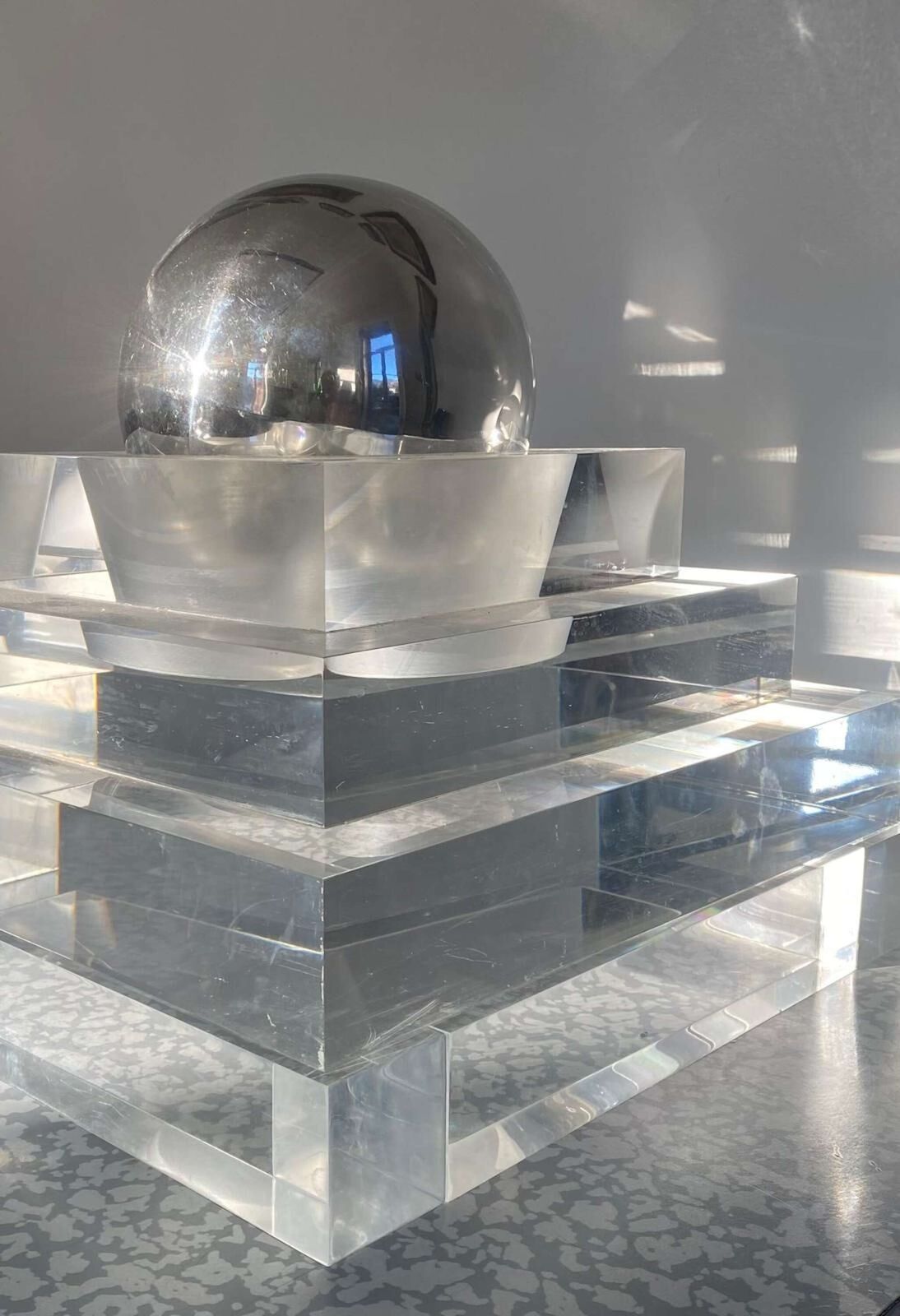 Futuristic Abstract Sculpture In Acrylic & Chrome Globe Italy 1960s photo vintage