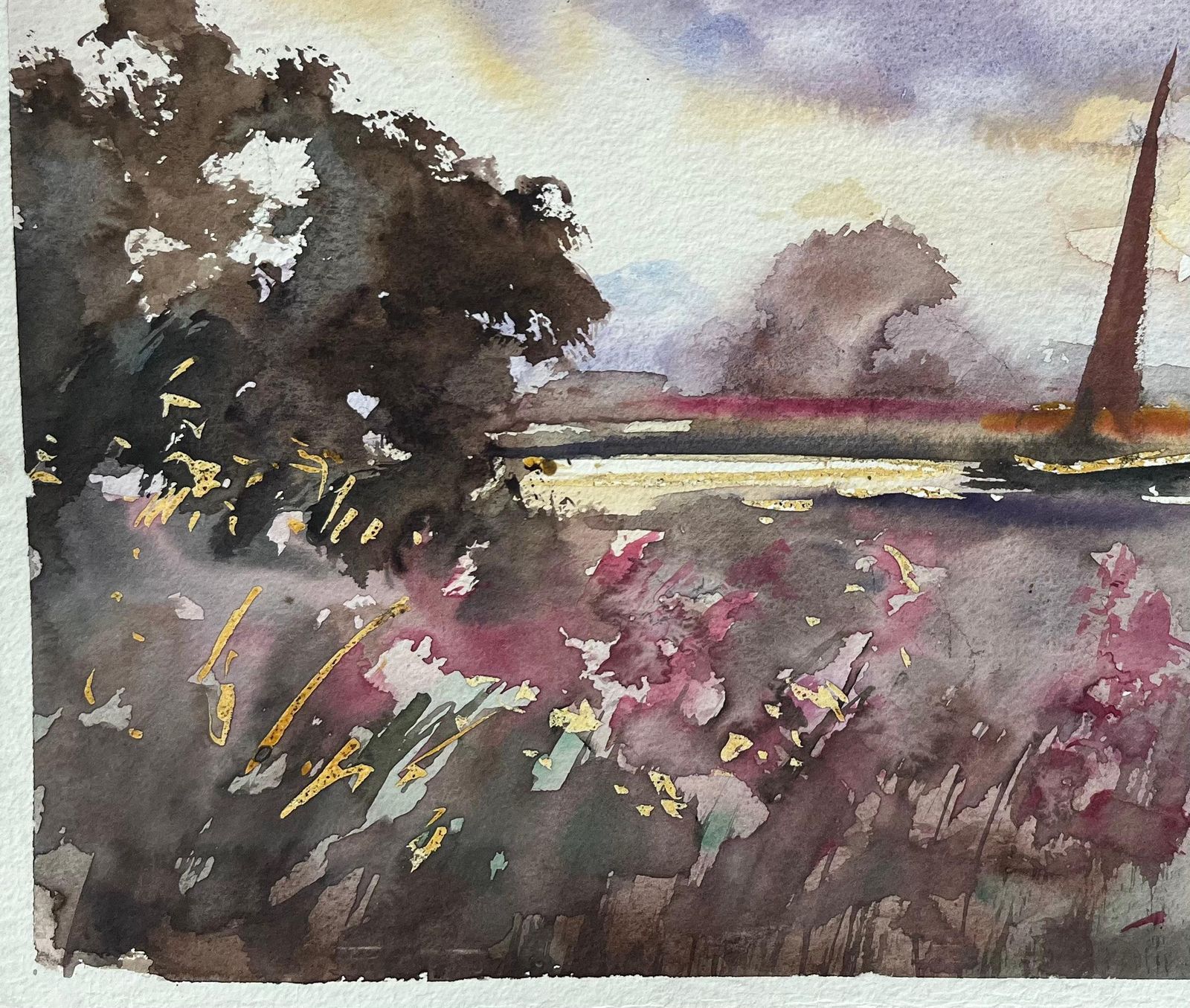 British Impressionist Watercolor Of A Countryside Scene With Windmill photo Art
