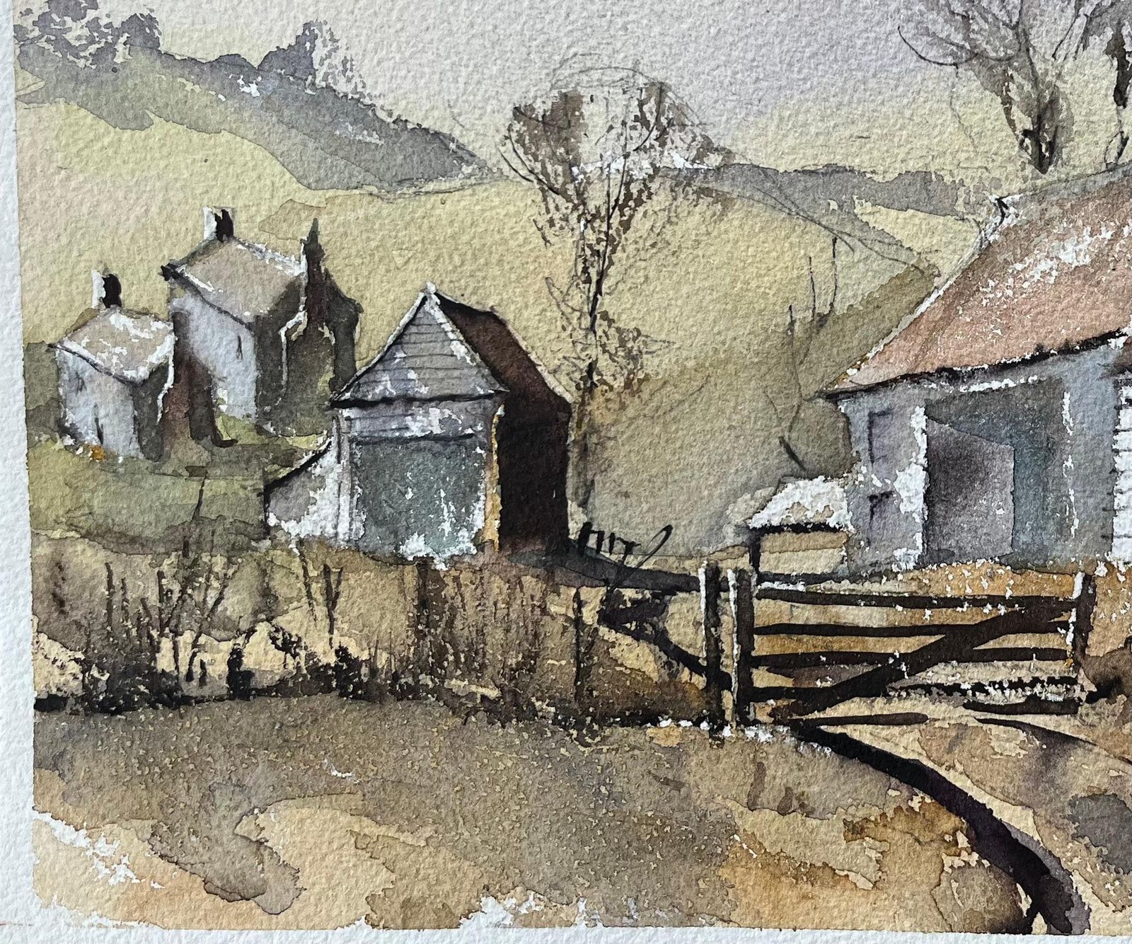 British Impressionist Watercolor Of Countryside Scene With Oast Houses photo for sale