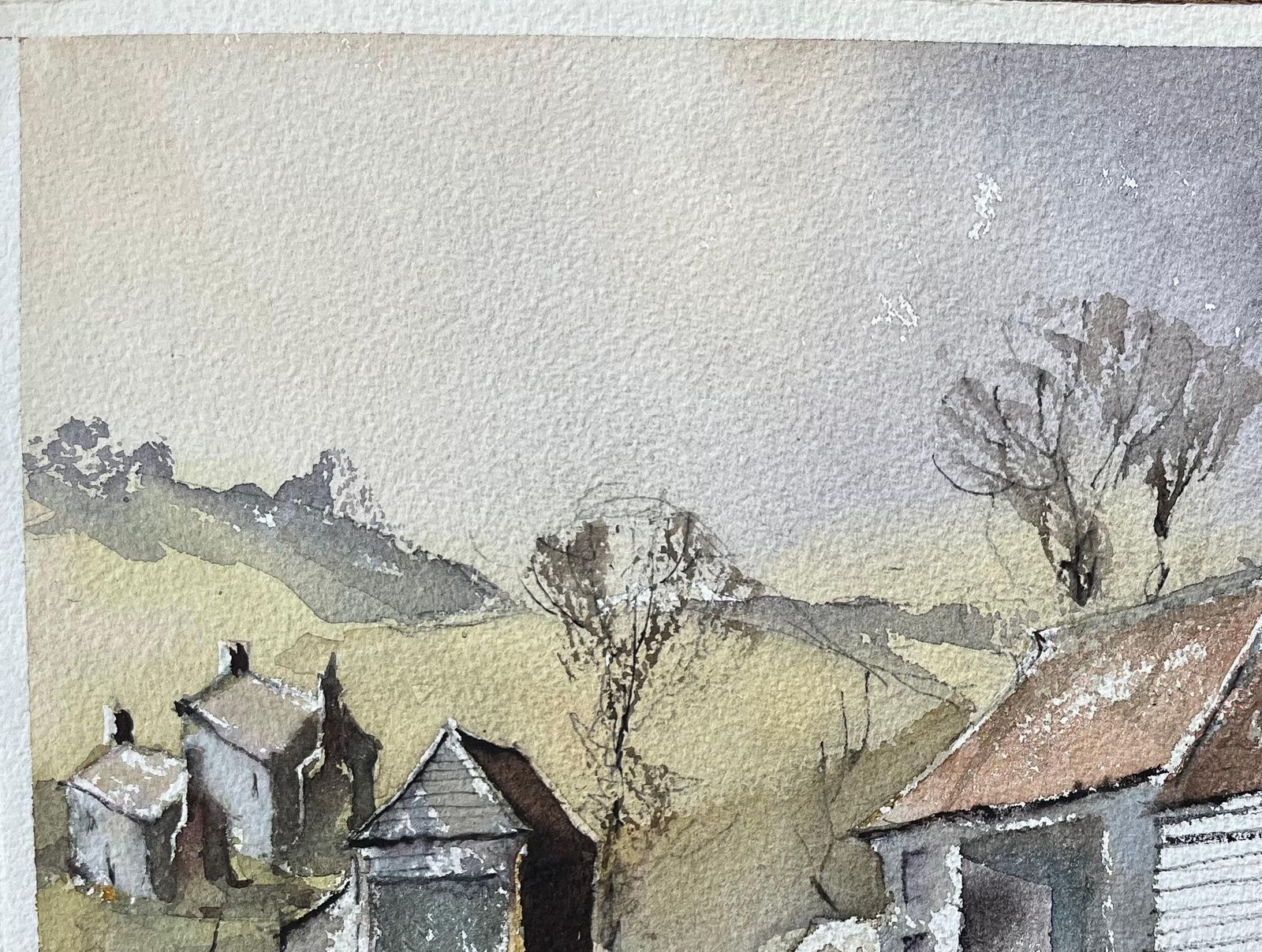 British Impressionist Watercolor Of Countryside Scene With Oast Houses photo vinterior
