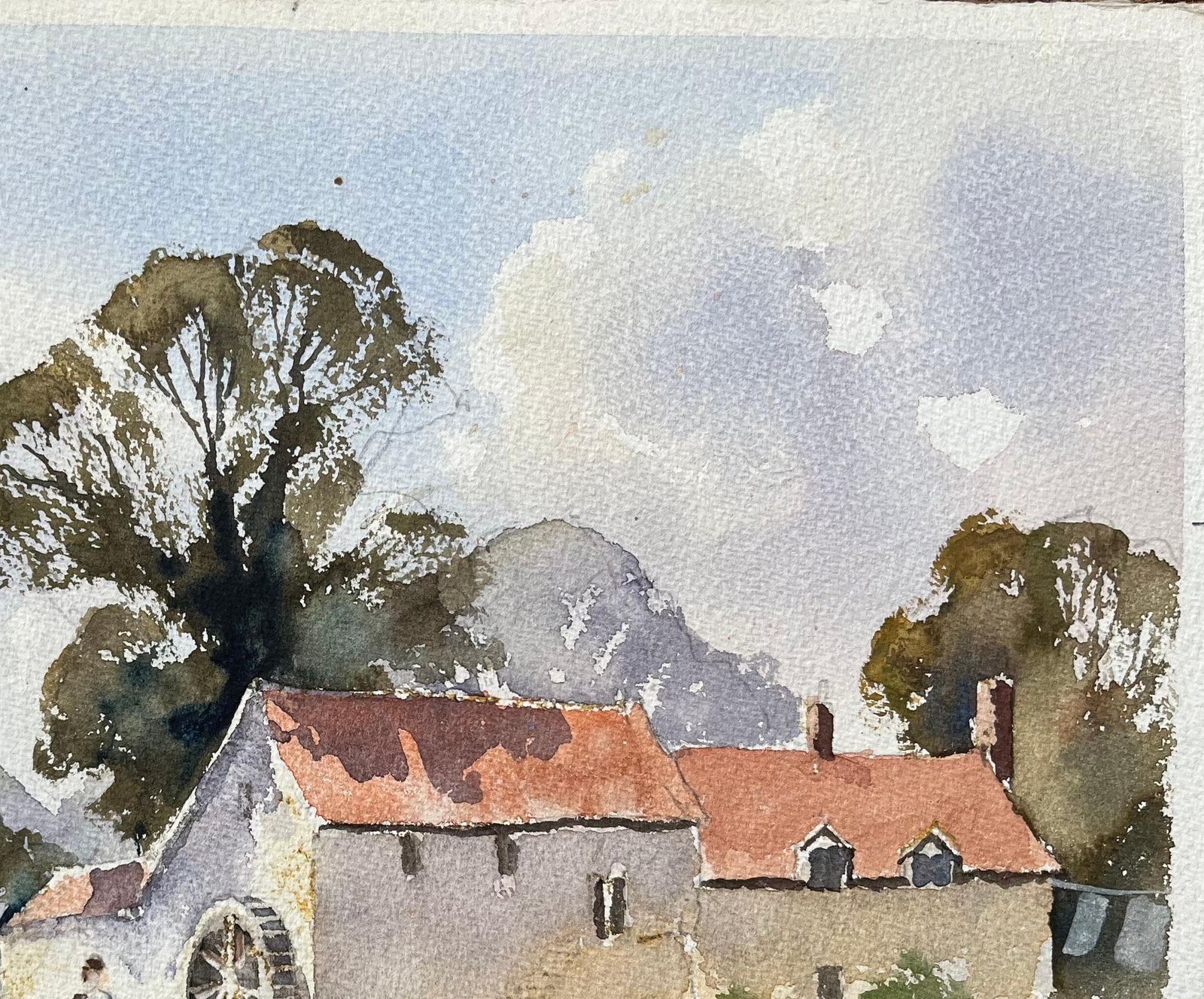 British Impressionist Watercolor Of Countryside Mill With A Water Wheel photo 375.0