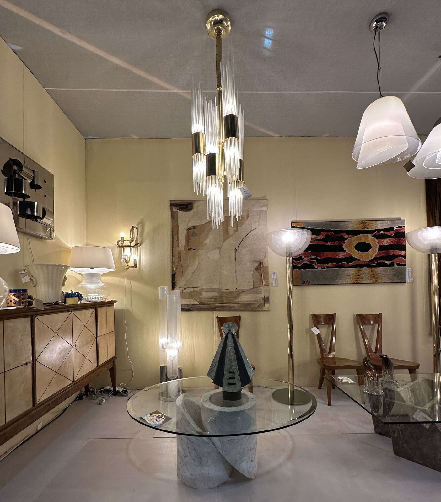 Carlo Nason Attribute Chandelier Brass With Fountain Of Glass Strands Italy 1960 photo buy