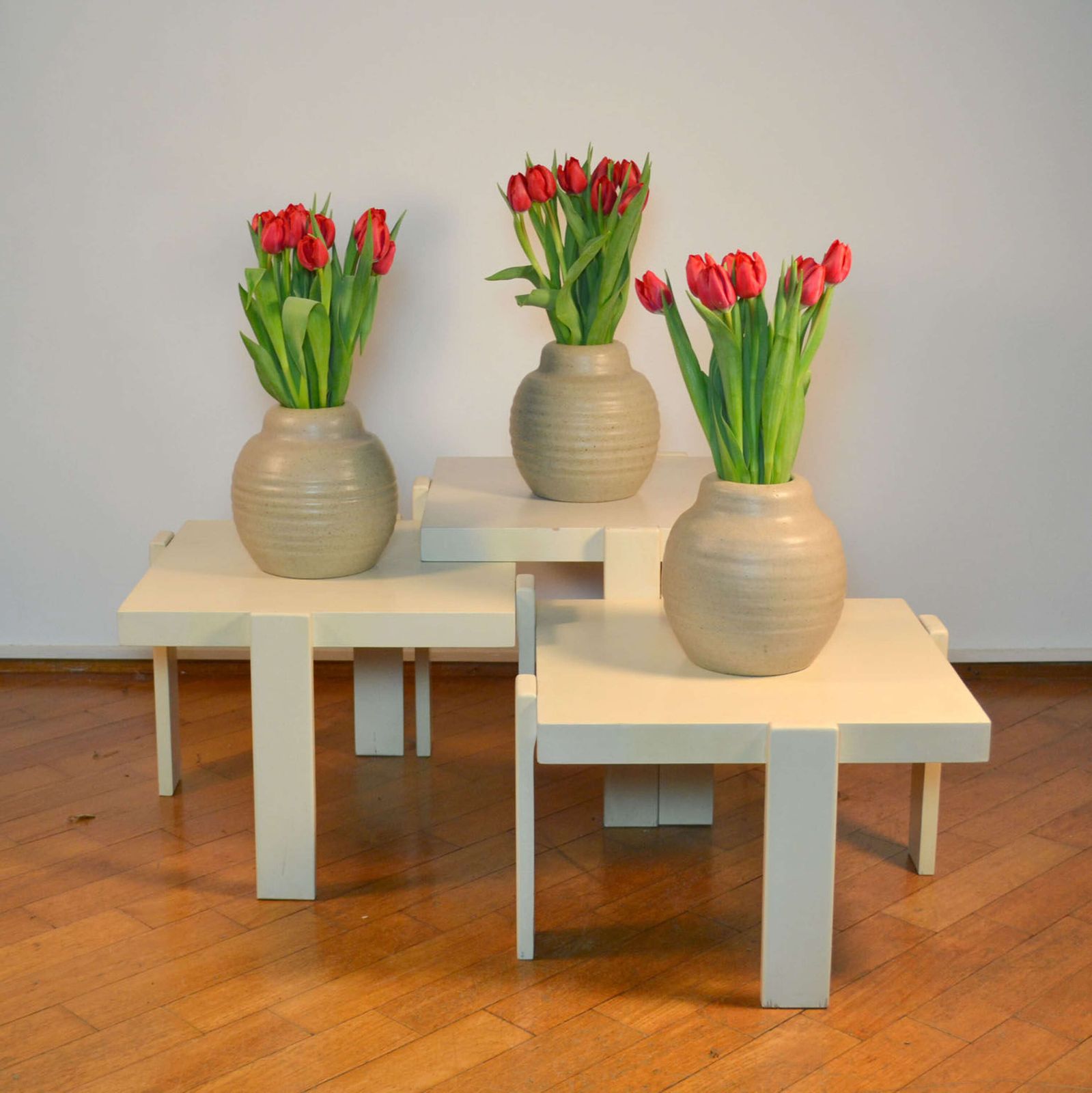 Nesting Tables By Gianfranco Frattini, Set Of Four In Cream Wood, 1960 Italy photo furniture