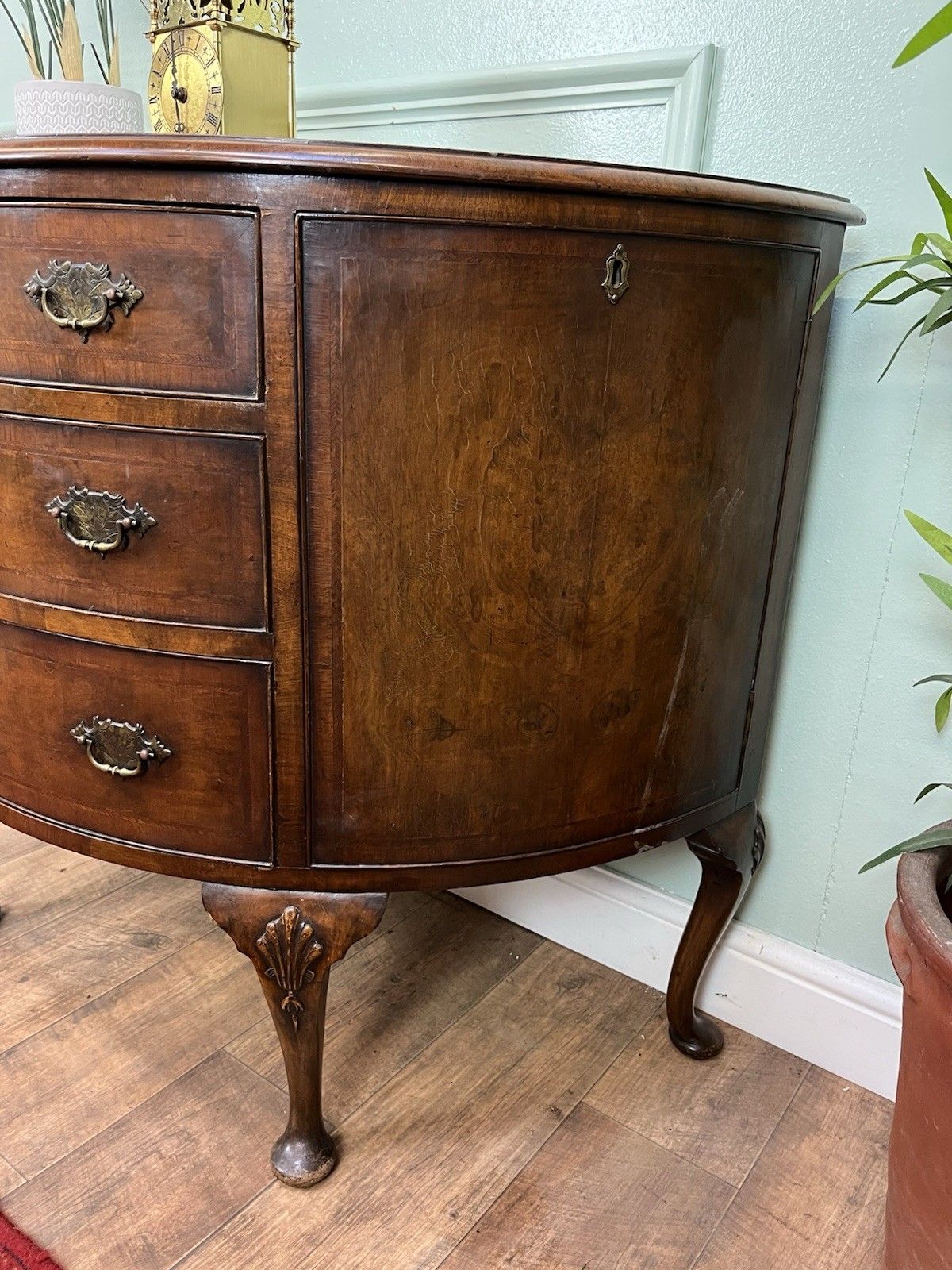 Burr Walnut Antique Queen Anne Style Cabriole Leg Commode, Chest Of Drawers photo buy