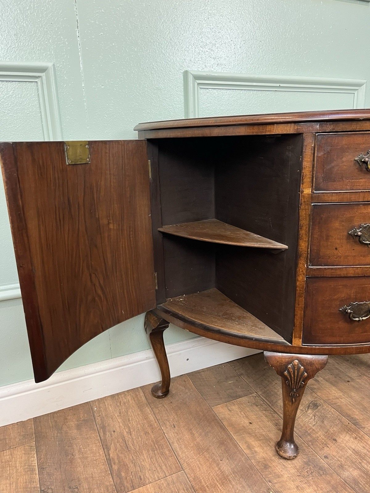 Burr Walnut Antique Queen Anne Style Cabriole Leg Commode, Chest Of Drawers photo vintage