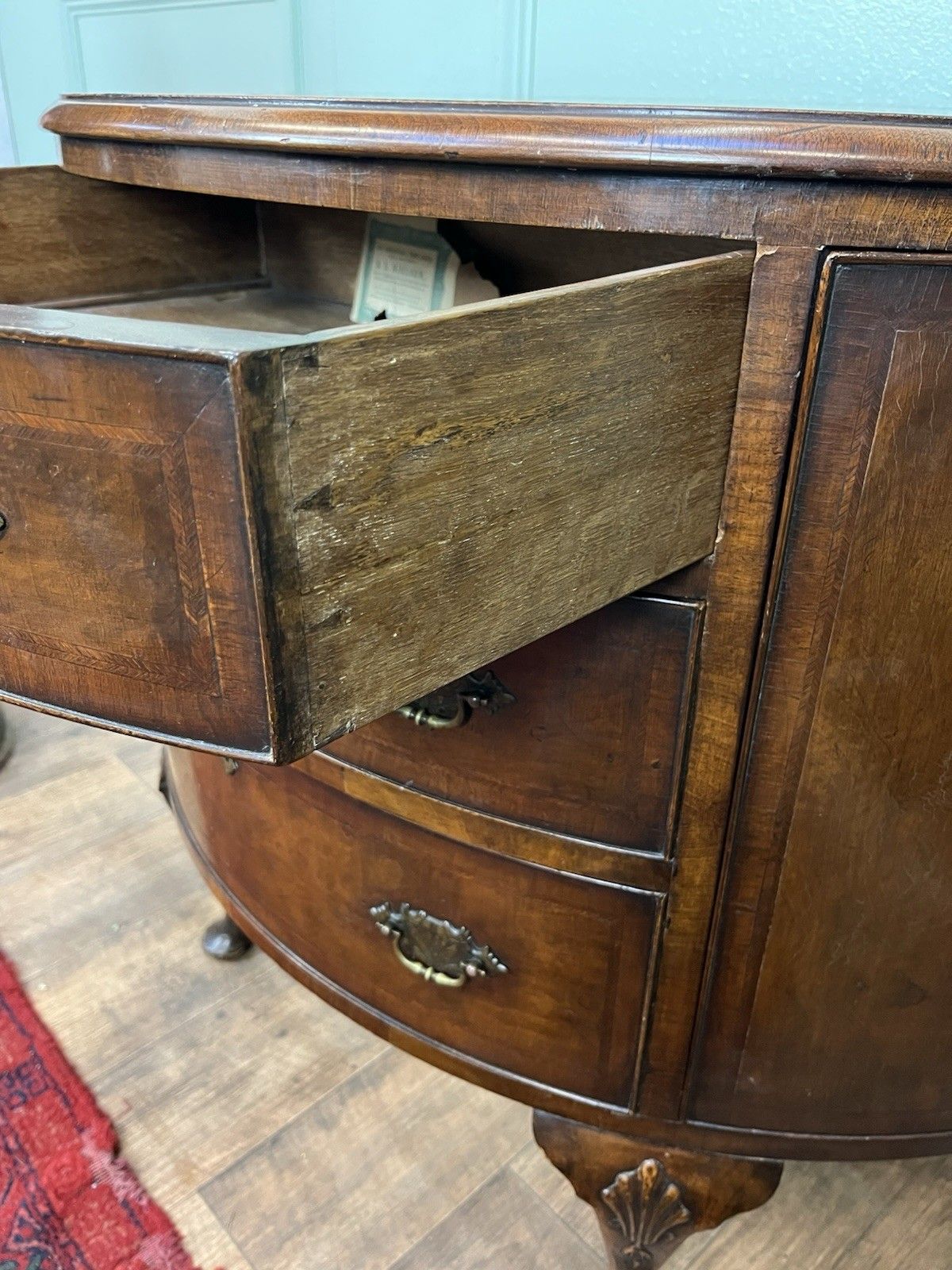 photo for sale Burr Walnut Antique Queen Anne Style Cabriole Leg Commode, Chest Of Drawers