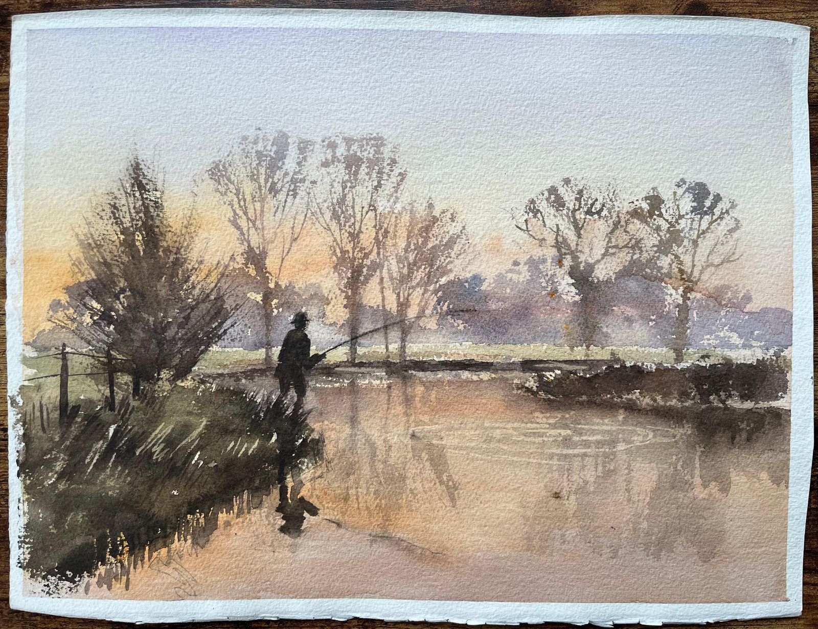 British Impressionist Watercolor Of A Fisherman At Sunrise photo furniture