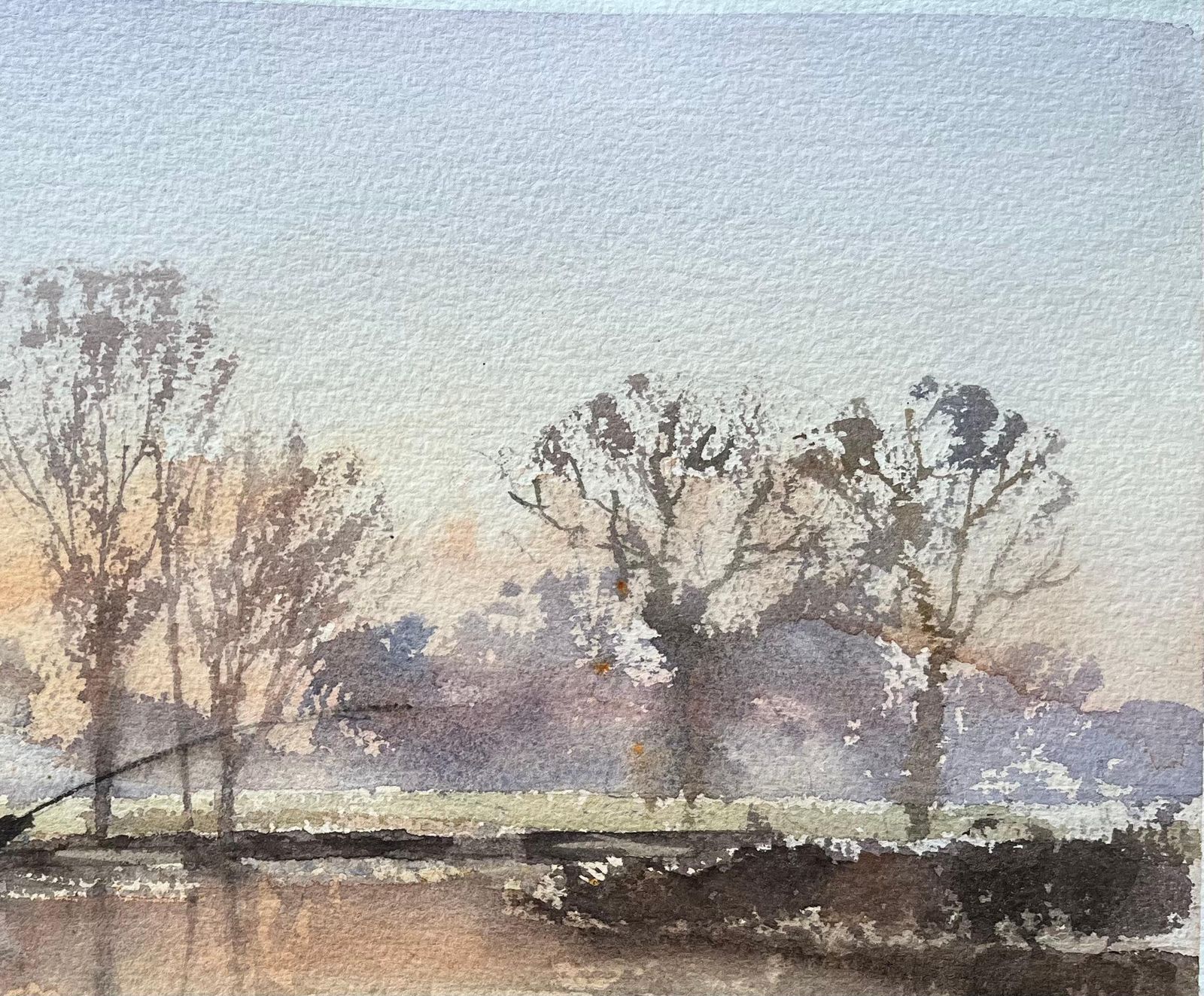 British Impressionist Watercolor Of A Fisherman At Sunrise photo vinterior
