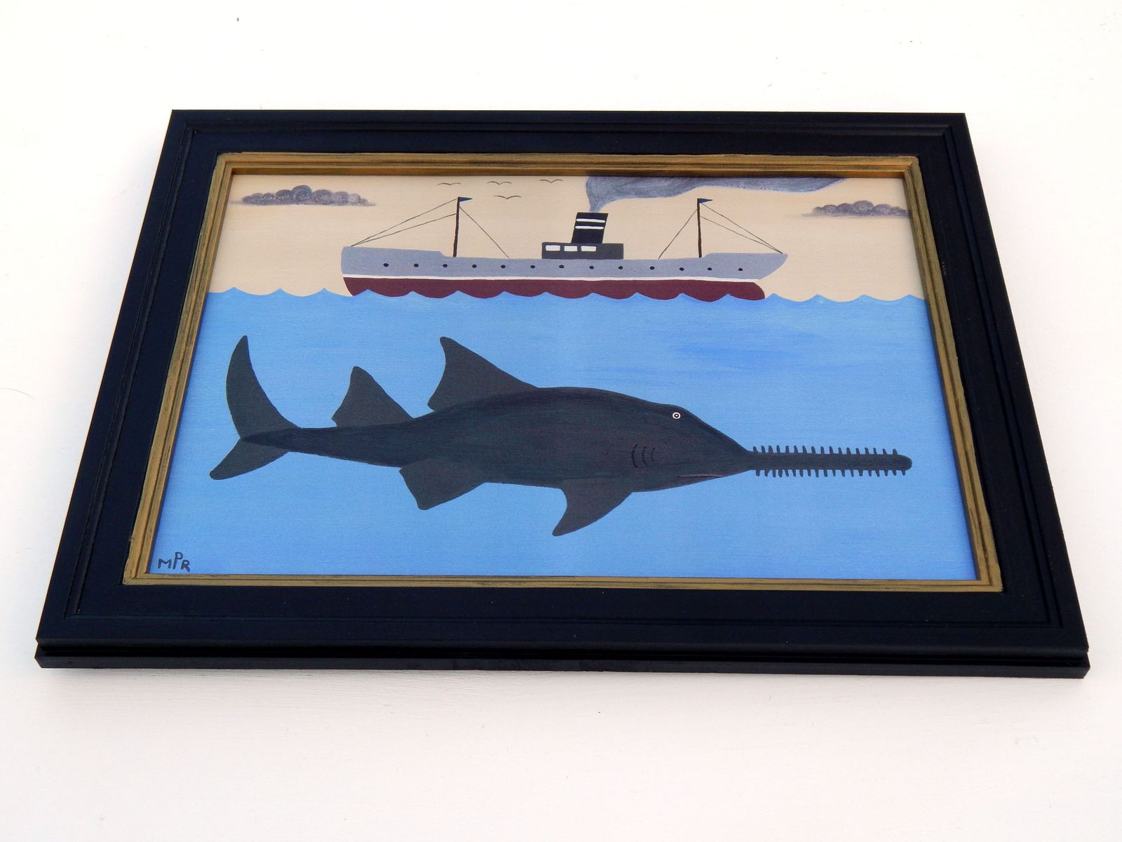 Naïve Coastal Art Maritime Scene With Sawfish And Steamship Fine Art Print By Matt Rix photo Art
