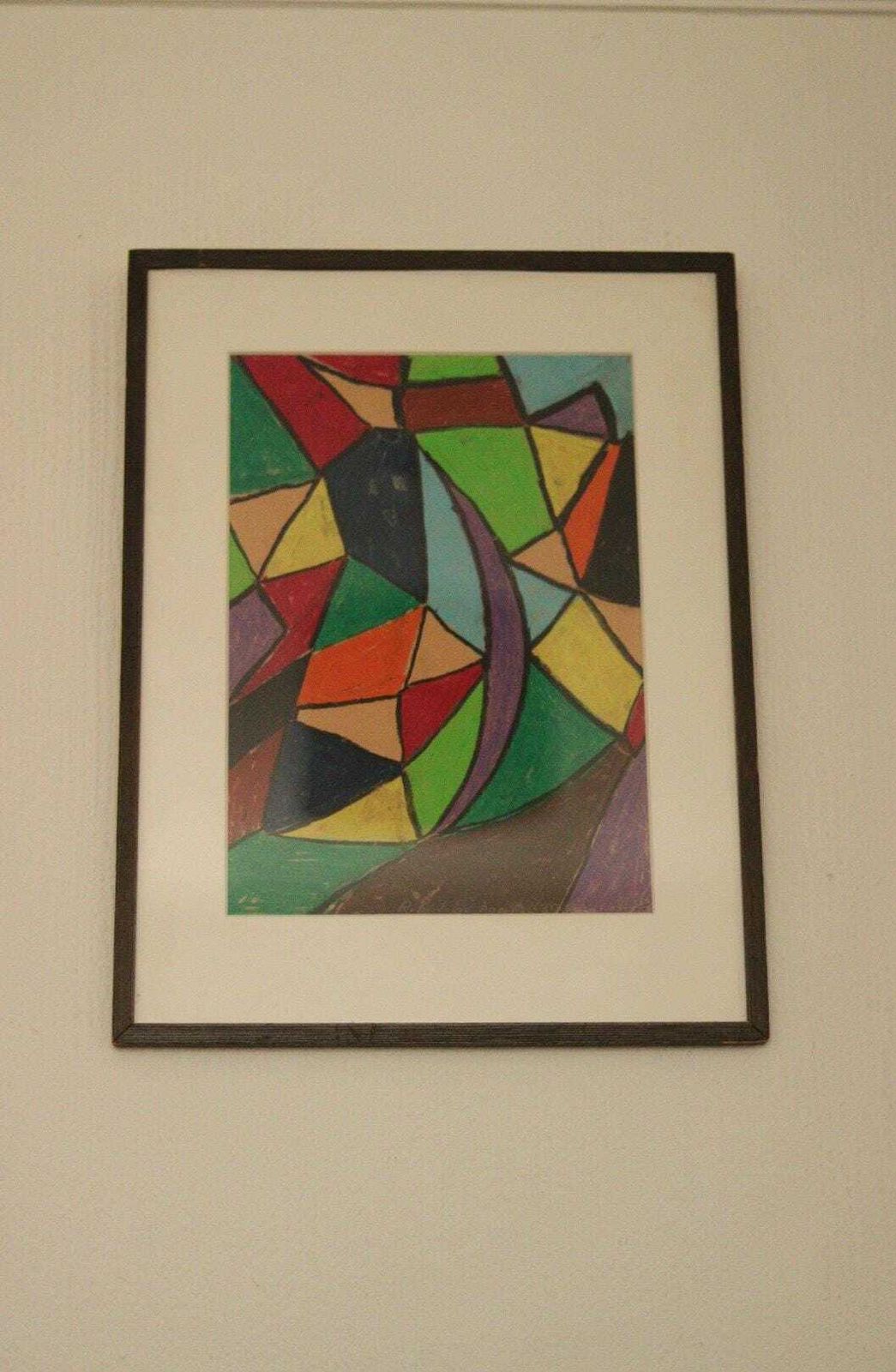 Original Mid Century Swedish Mixed Media/Oil Pastel On Panel – “Ritad 66” By Ann Wazzgren – Vintage& Framed  42 × 31 Cm (16.5" × 12.2") photo furniture