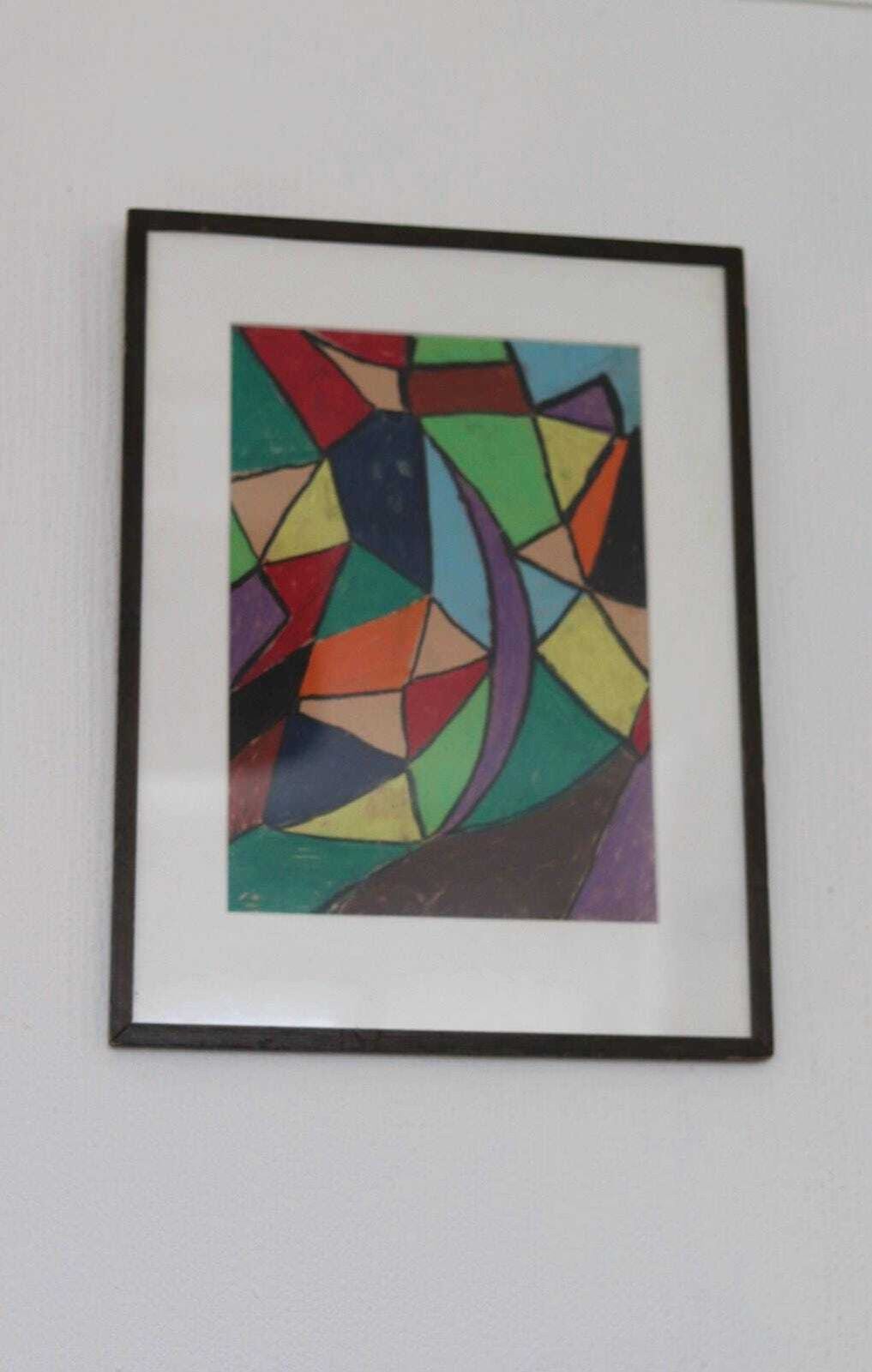 photo for sale Original Mid Century Swedish Mixed Media/Oil Pastel On Panel – “Ritad 66” By Ann Wazzgren – Vintage& Framed  42 × 31 Cm (16.5" × 12.2")