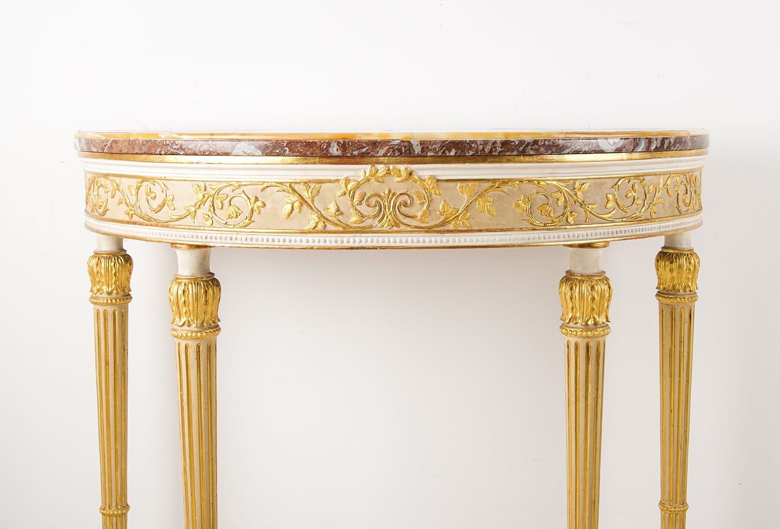 Georgian Style Demi Lune Console With Rouge Marble Top, White & Gilt photo Furniture