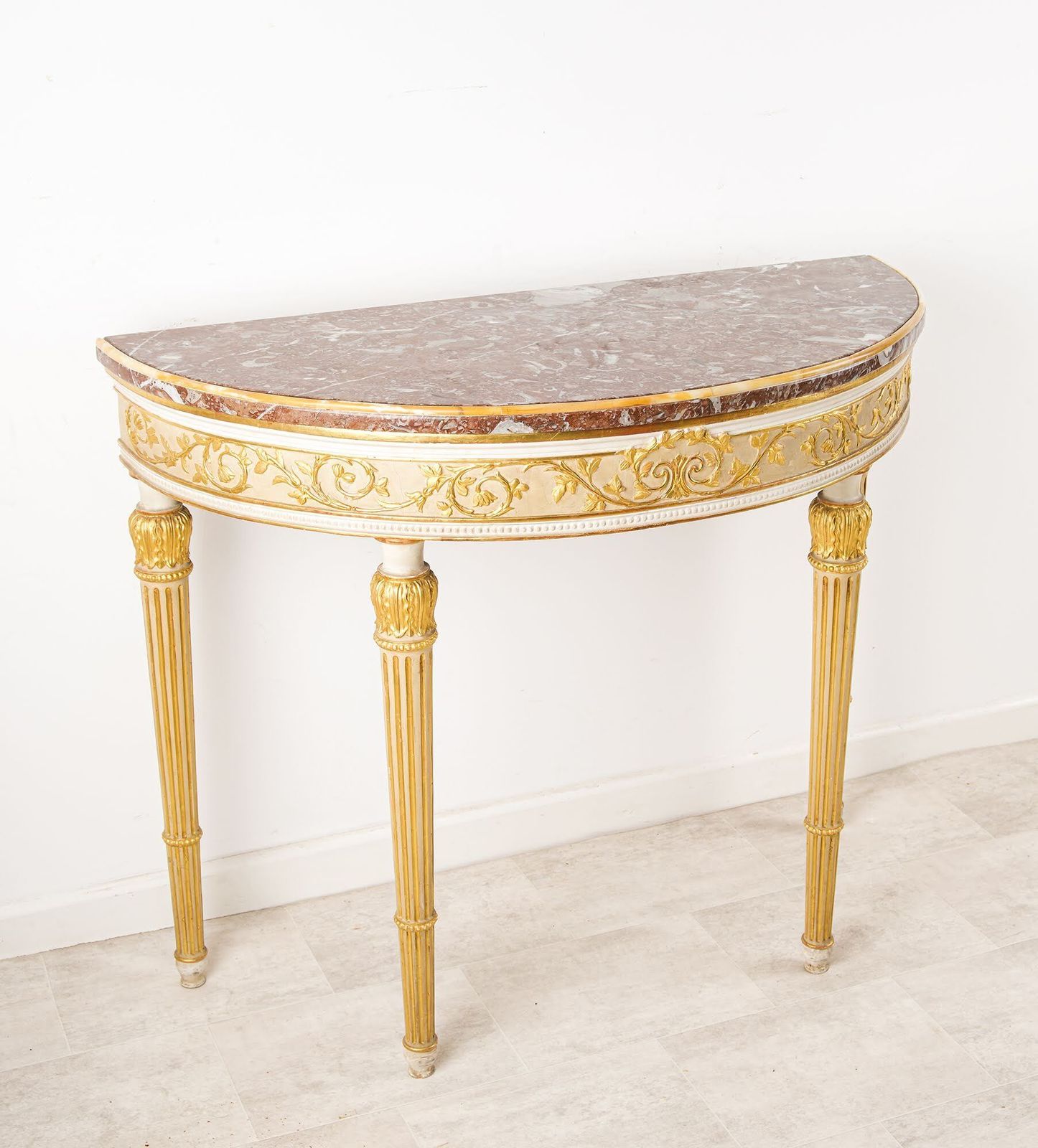 Georgian Style Demi Lune Console With Rouge Marble Top, White & Gilt photo 2150.0