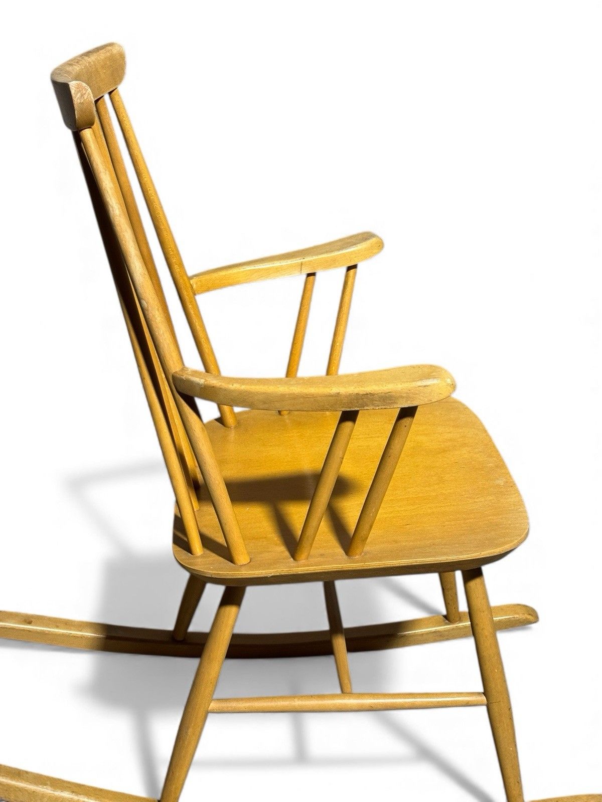 Swedish Blonde Beech Rocking Chair Armchair Mid Century Retro C1960s photo vinterior