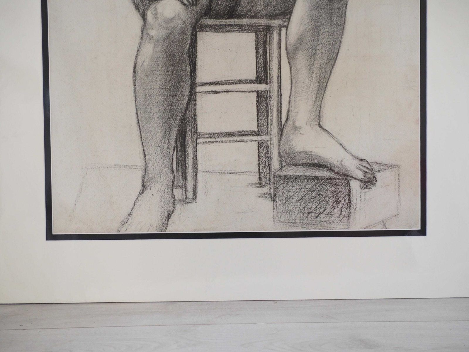 Vintage Antique Large French Original Nude Life Drawing / Charcoal Sketch (Unknown Artist) photo vinterior