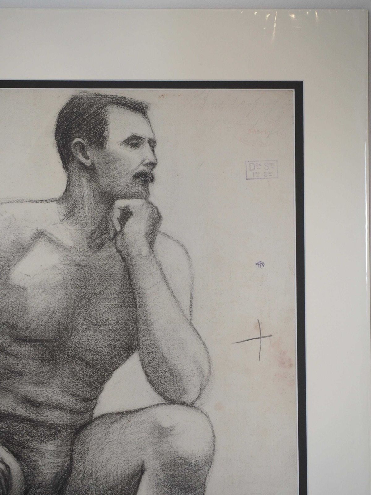 150.0 Vintage Antique Large French Original Nude Life Drawing / Charcoal Sketch (Unknown Artist) photo