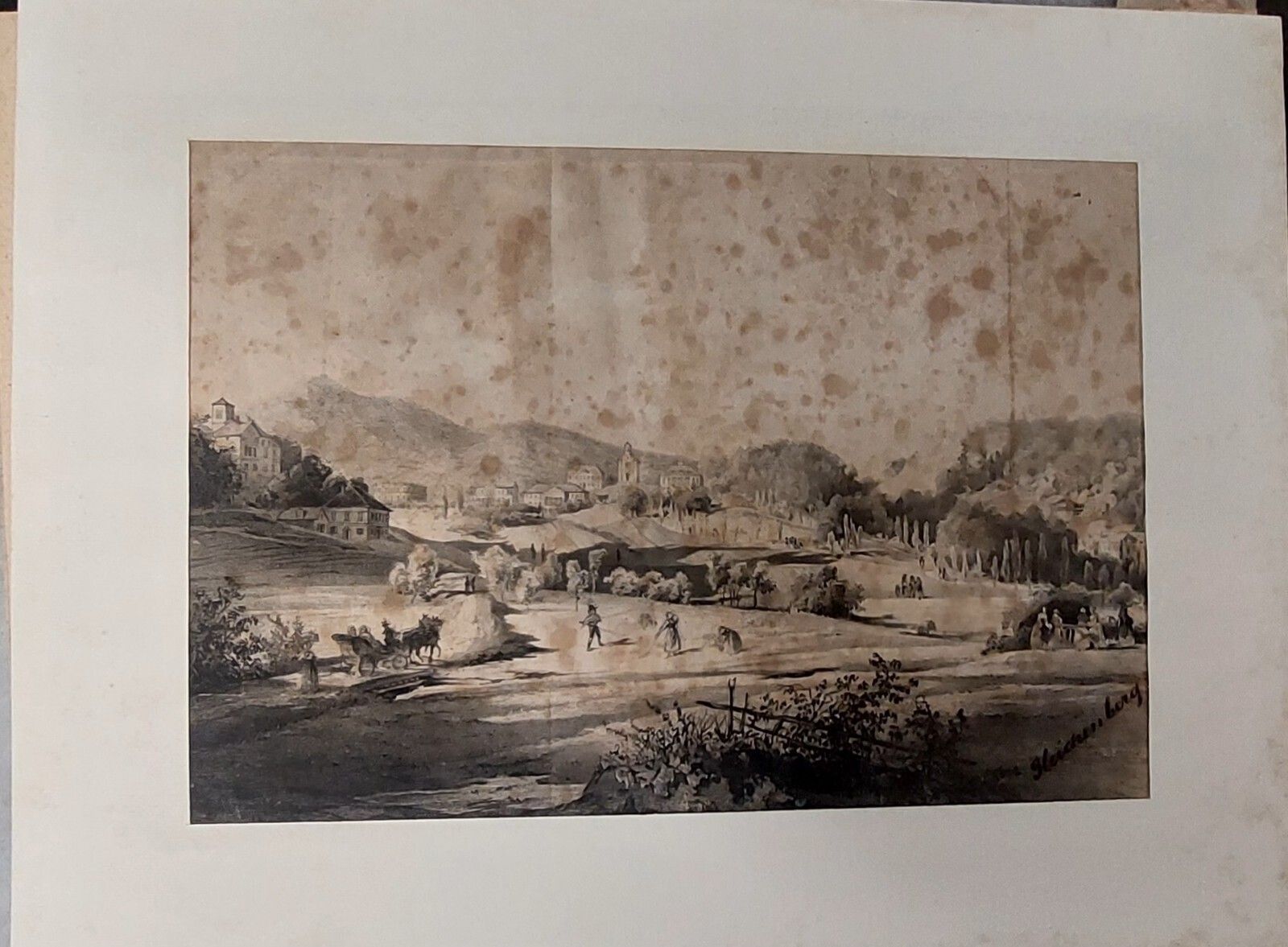 China Drawing On Paper With Characters Gleichenberg Austria 19th Century Antique photo for sale