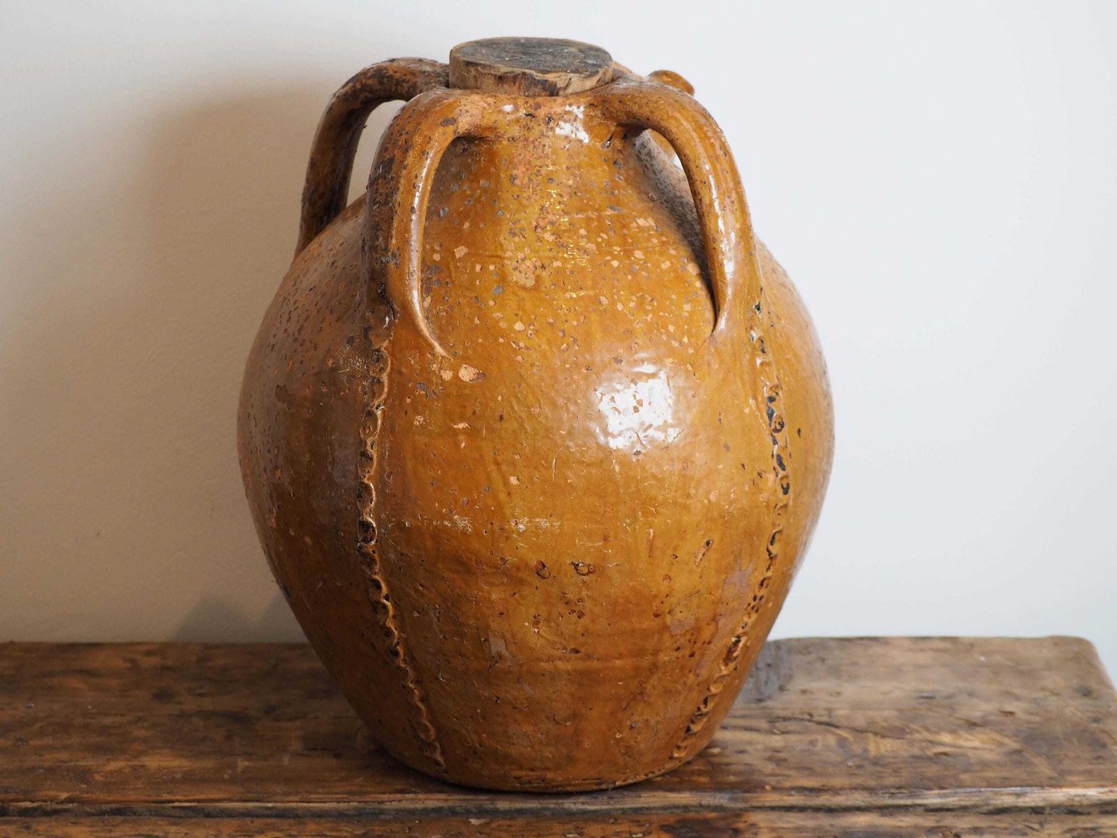 Vintage Antique French 18th Century Walnut Oil Pot / Honey Brown Glaze Jar photo for sale