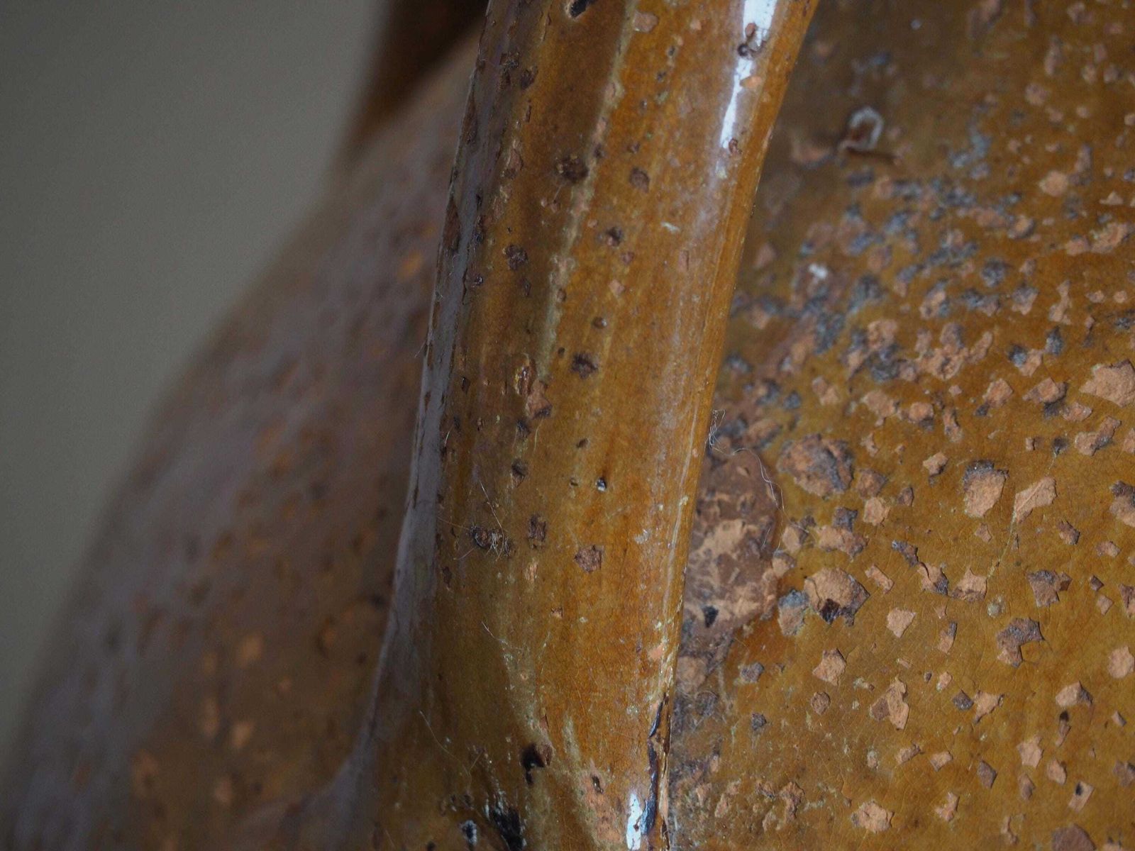 Vintage Antique French 18th Century Walnut Oil Pot / Honey Brown Glaze Jar photo vintage