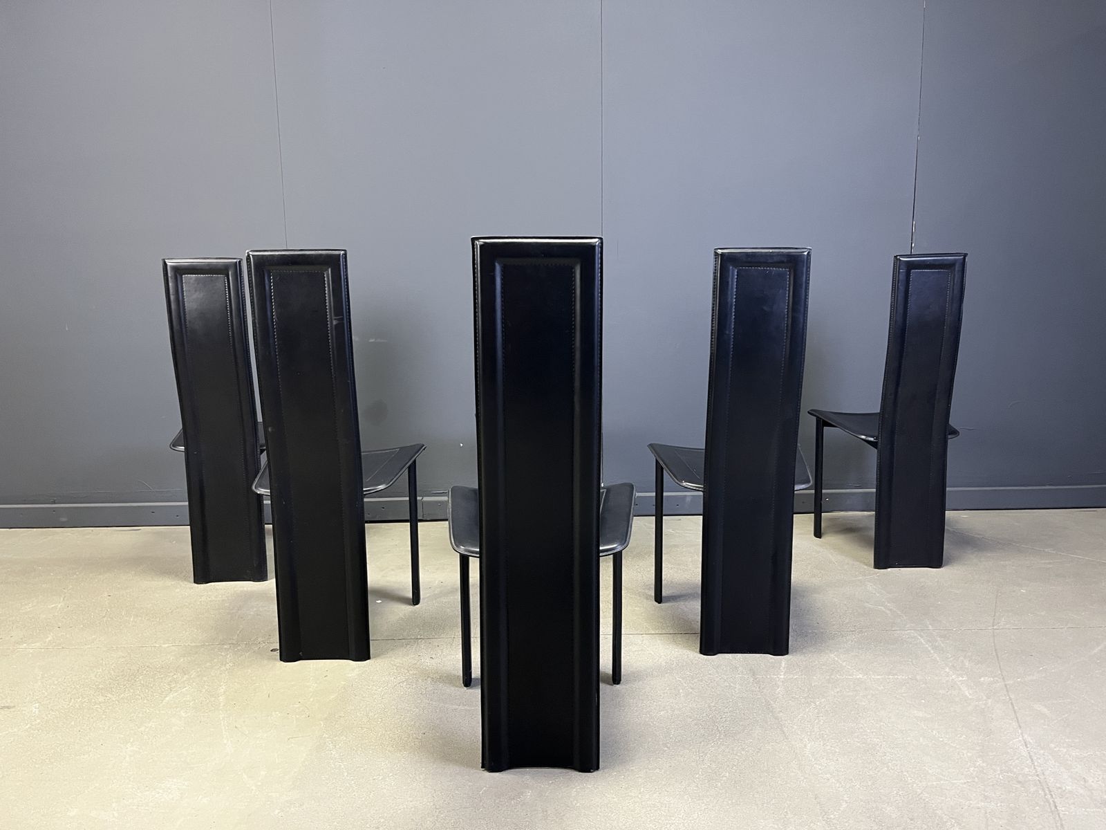 Vintage Black Leather Dining Chairs, Set Of 6, 1980s photo vintage