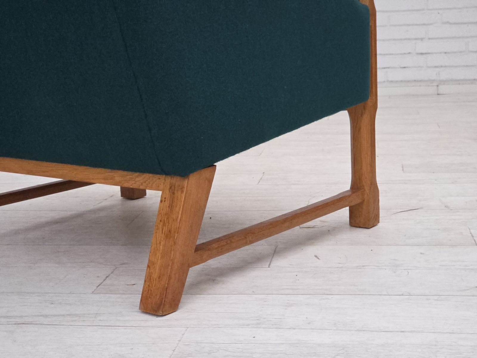 1970s, Danish High Back Armchair, Furniture Wool, Solid Oak Wood. photo for sale
