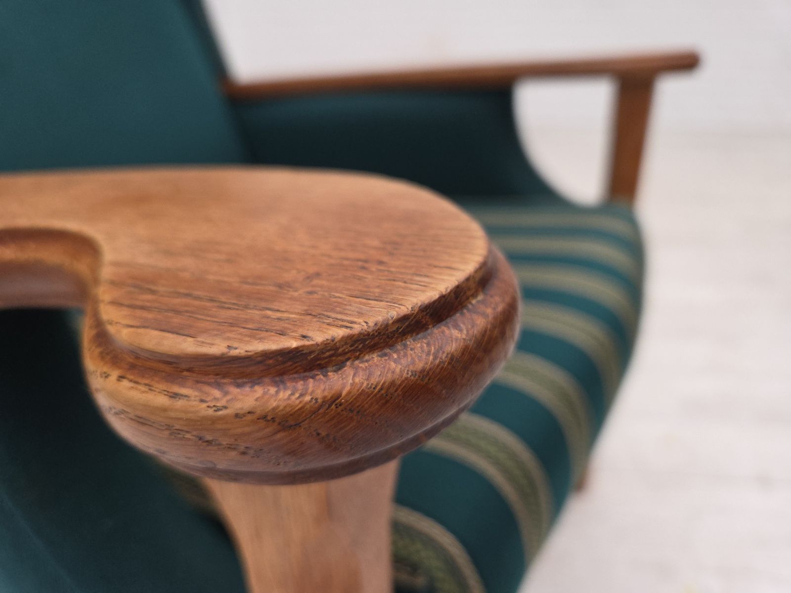 1970s, Danish High Back Armchair, Furniture Wool, Solid Oak Wood. photo vinterior