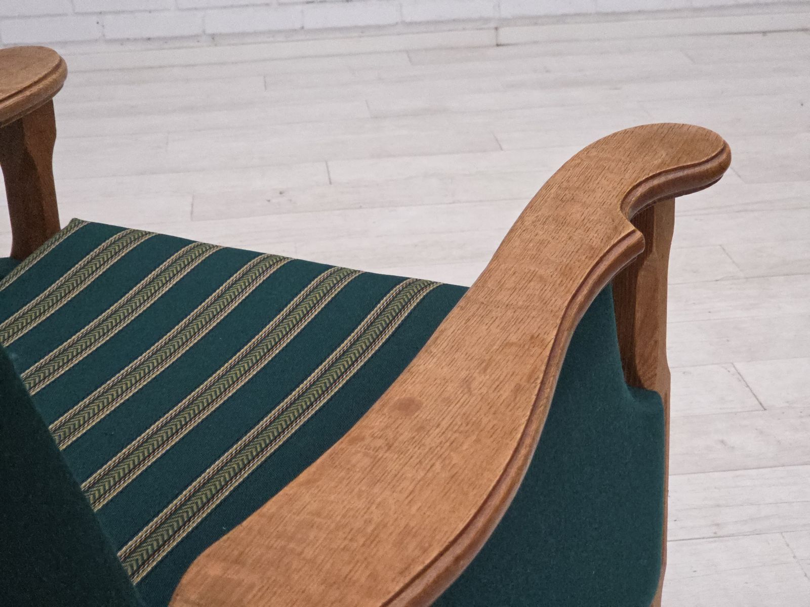 1970s, Danish Armchair, Furniture Wool, Solid Oak Wood. photo furniture