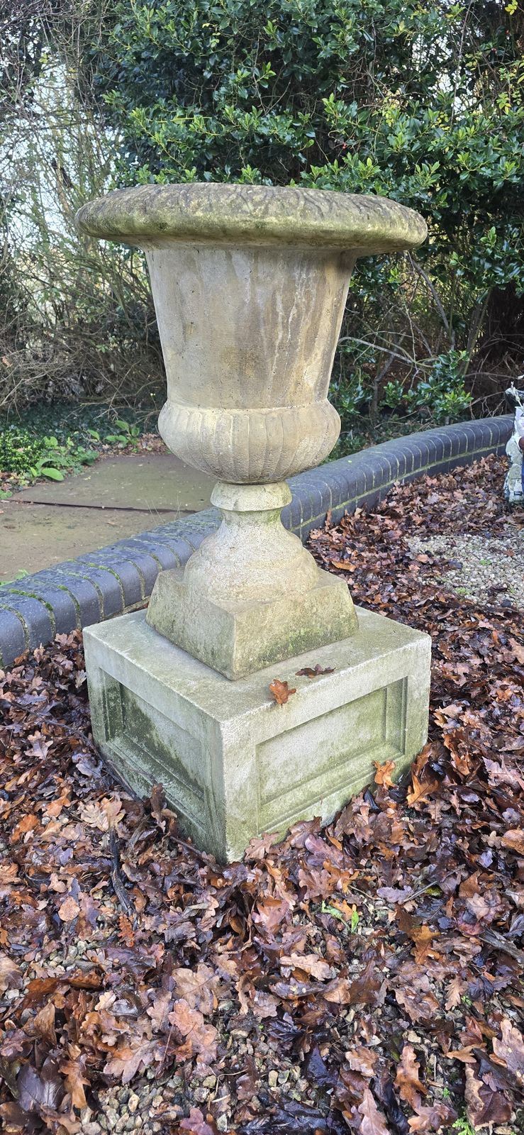 Large Well Weathered Garden Urn On Pedestal photo vinterior