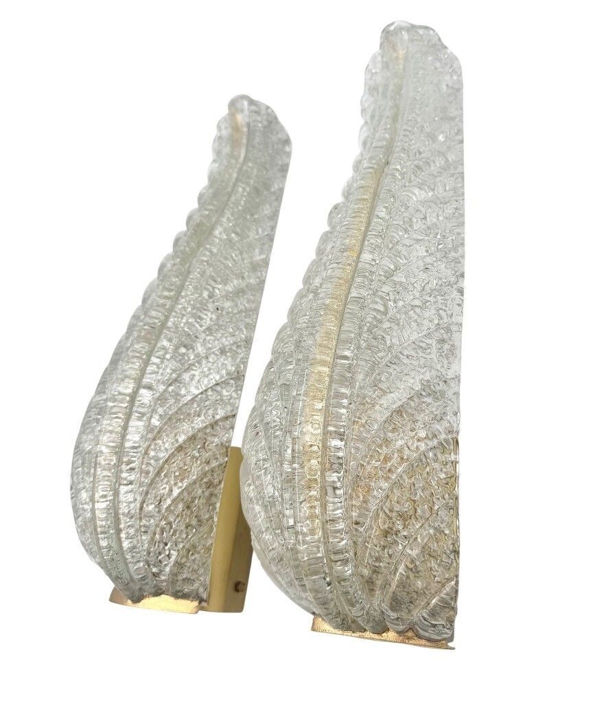 A Pair Of Art Deco 1940s Barovier & Toso Murano Glass Feather Wall Sconces photo Lighting